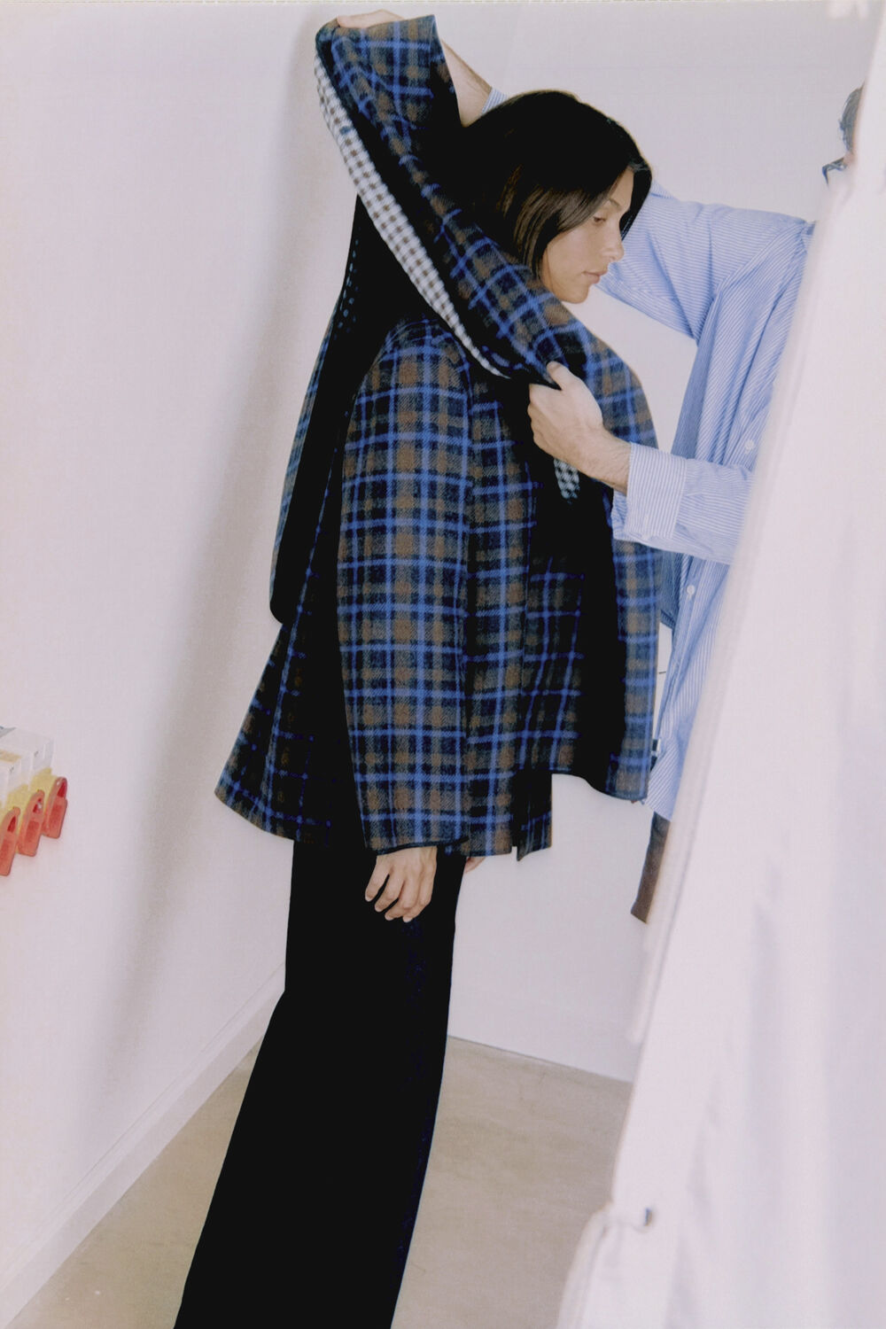 Navy Check Scarf Coat