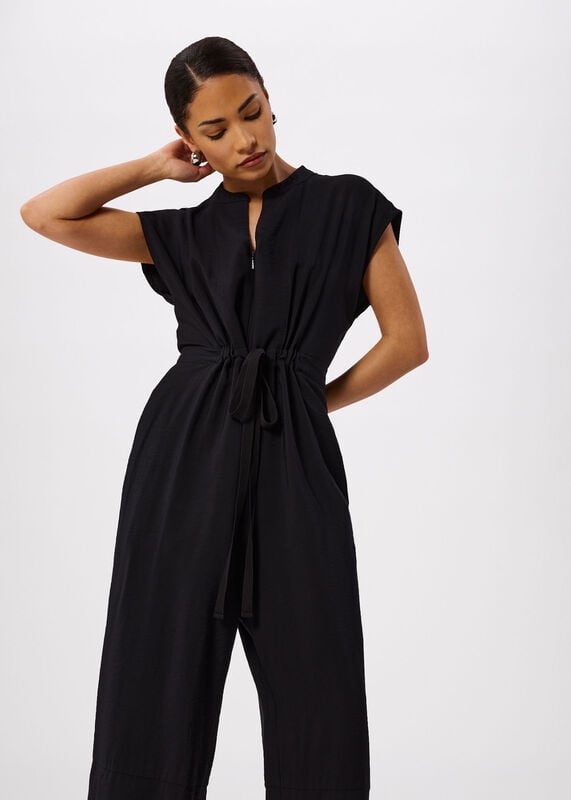 Black Petite Sleeveless Drawstring Jumpsuit