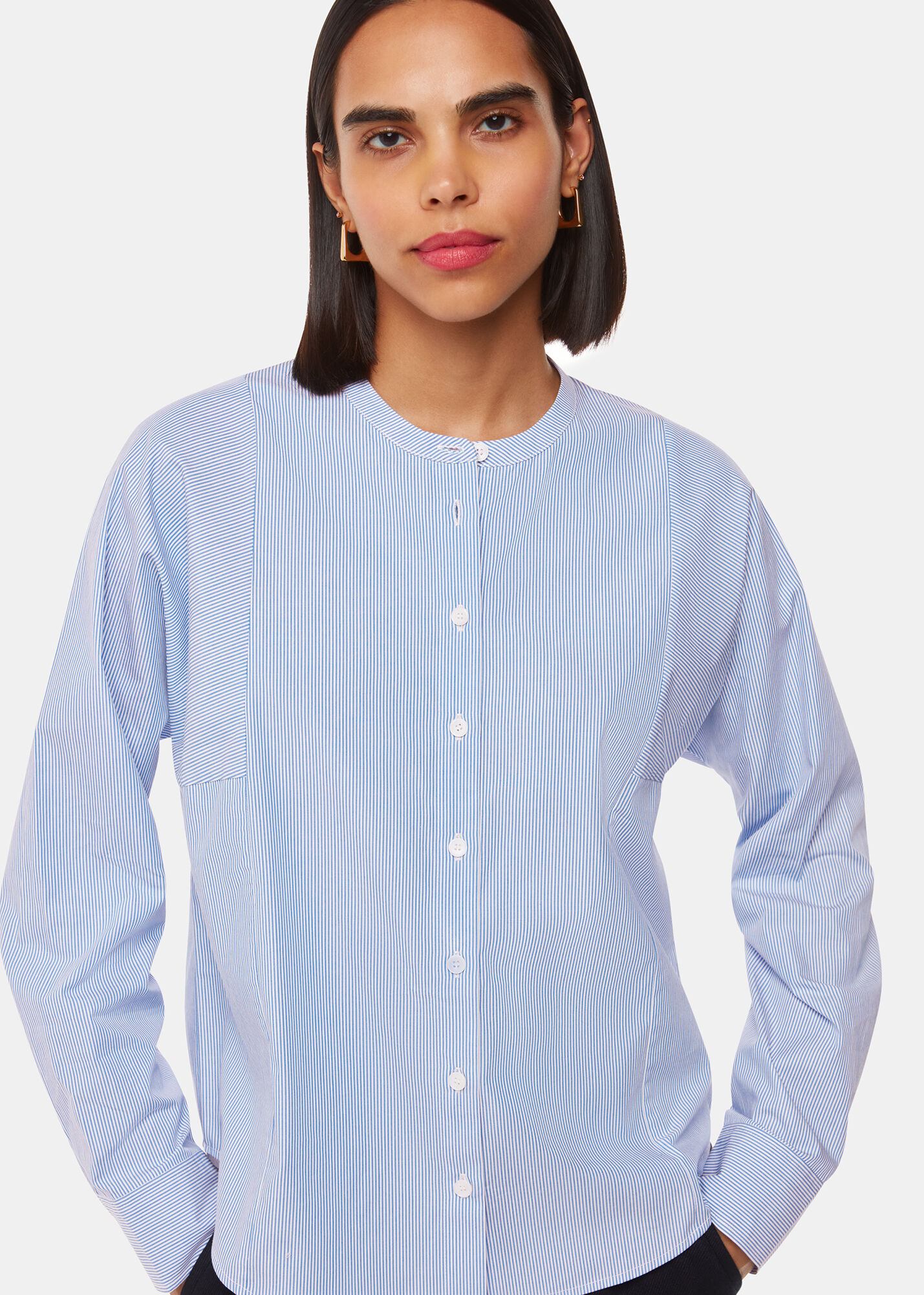 Blue/White Stripe Grandad Collar Shirt | WHISTLES | Whistles