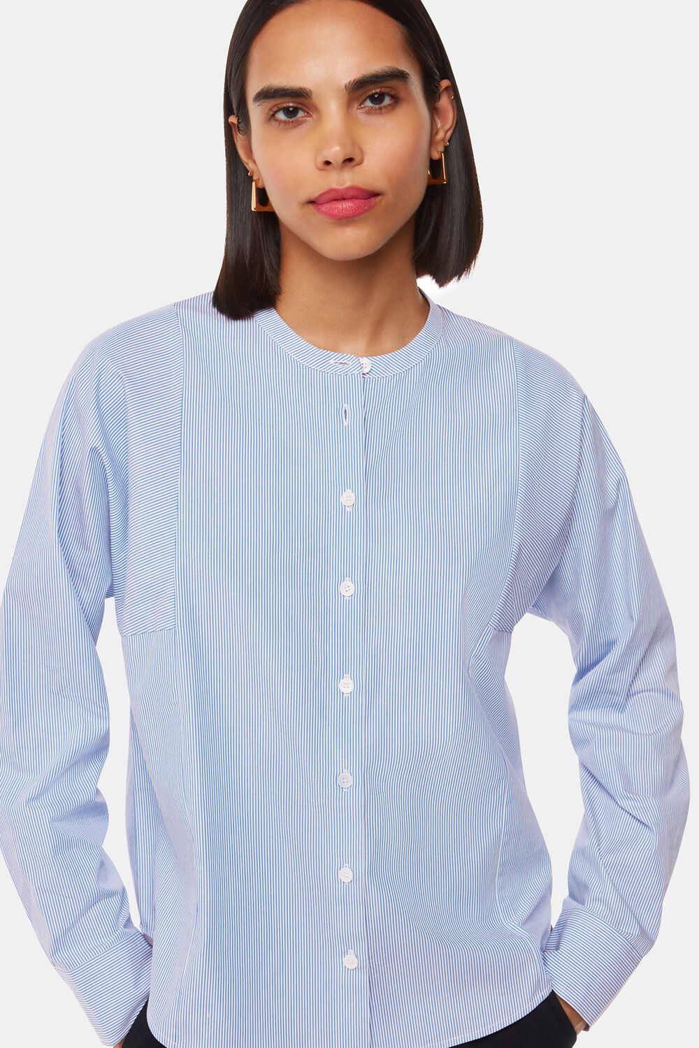 Blue Stripe Grandad Collar Shirt