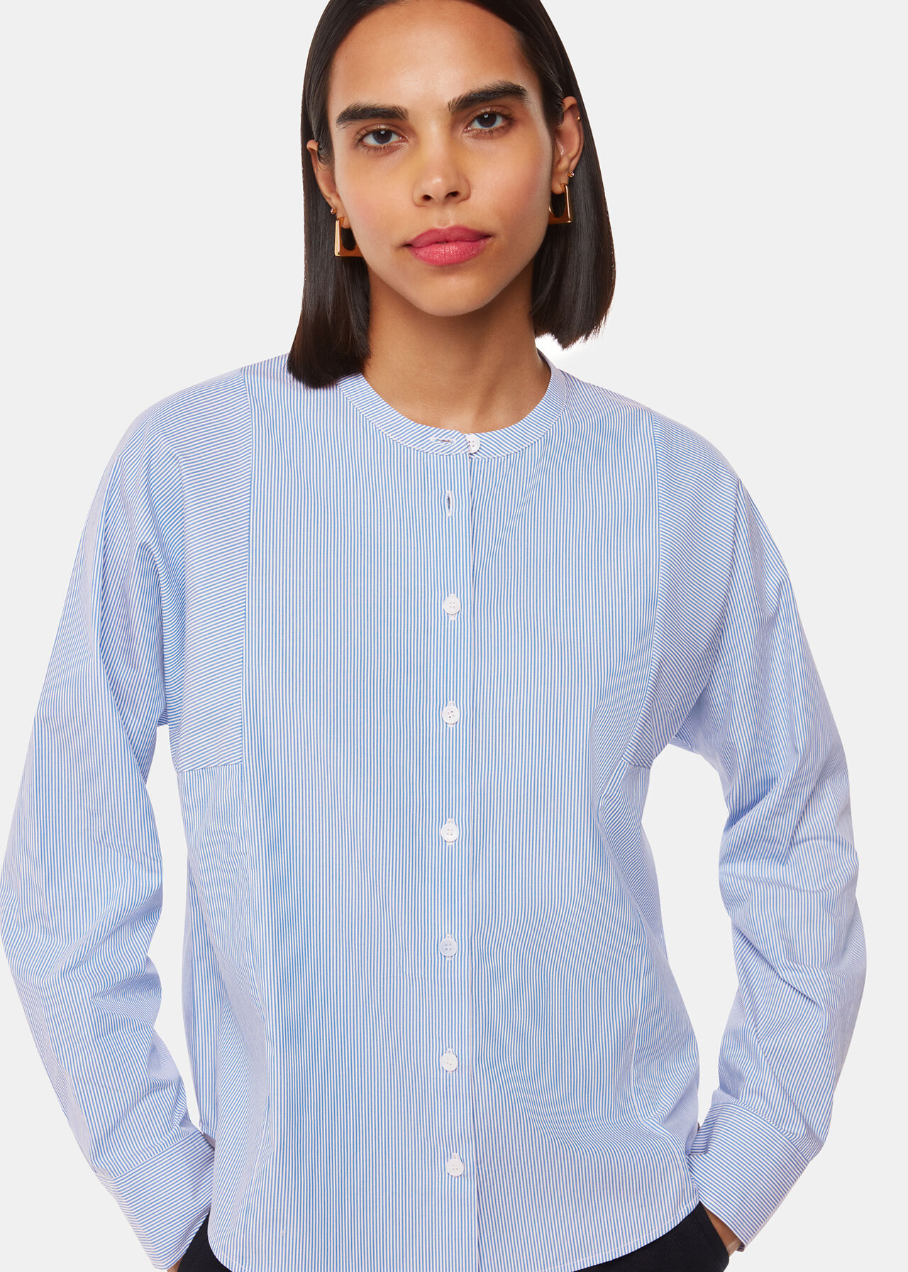 Whistles Stripe Grandad Collar Shirt