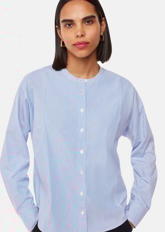 Blue Stripe Grandad Collar Shirt