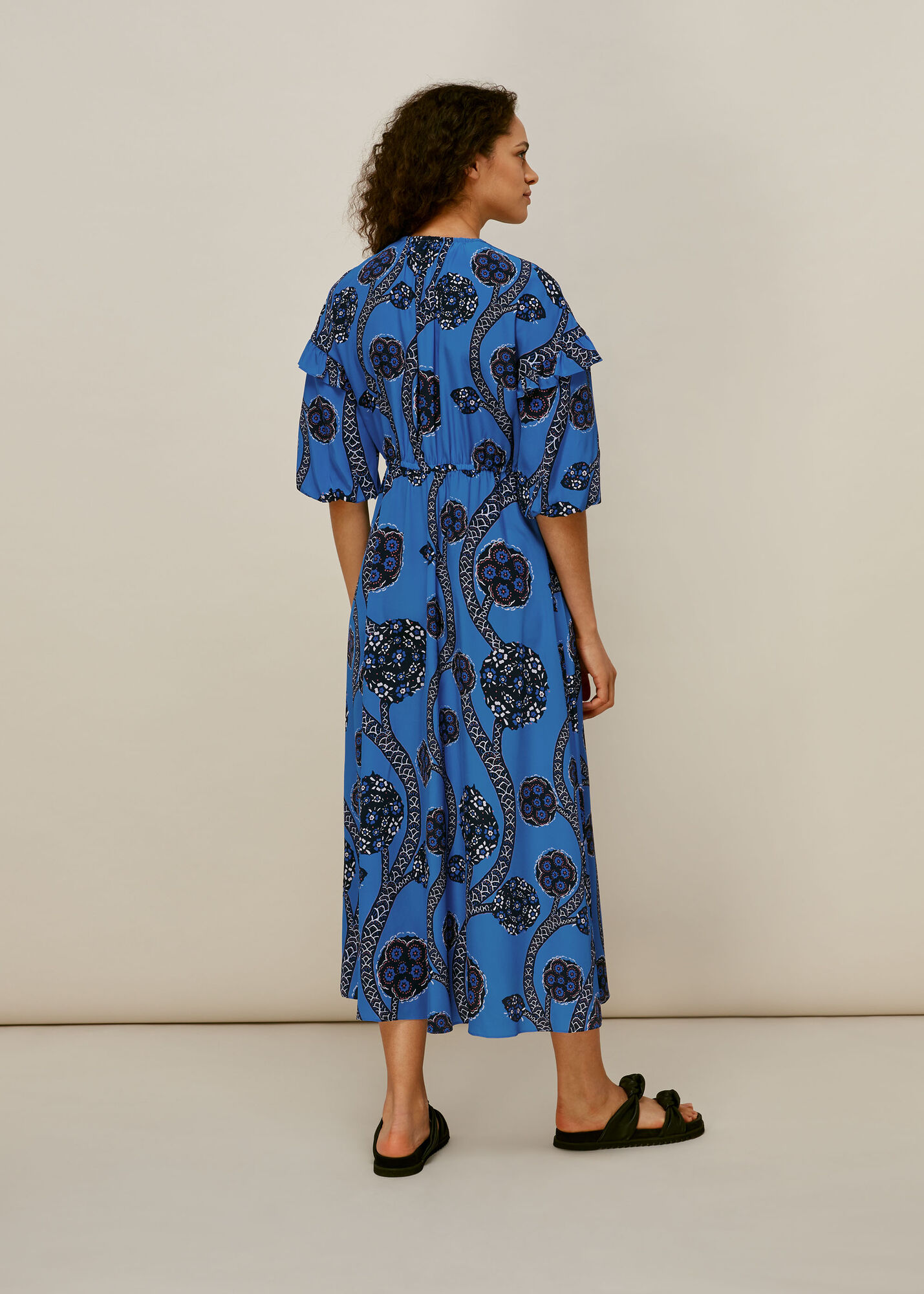 Blue/Multi Trailing Seedpod Silk Dress WHISTLES Whistles US