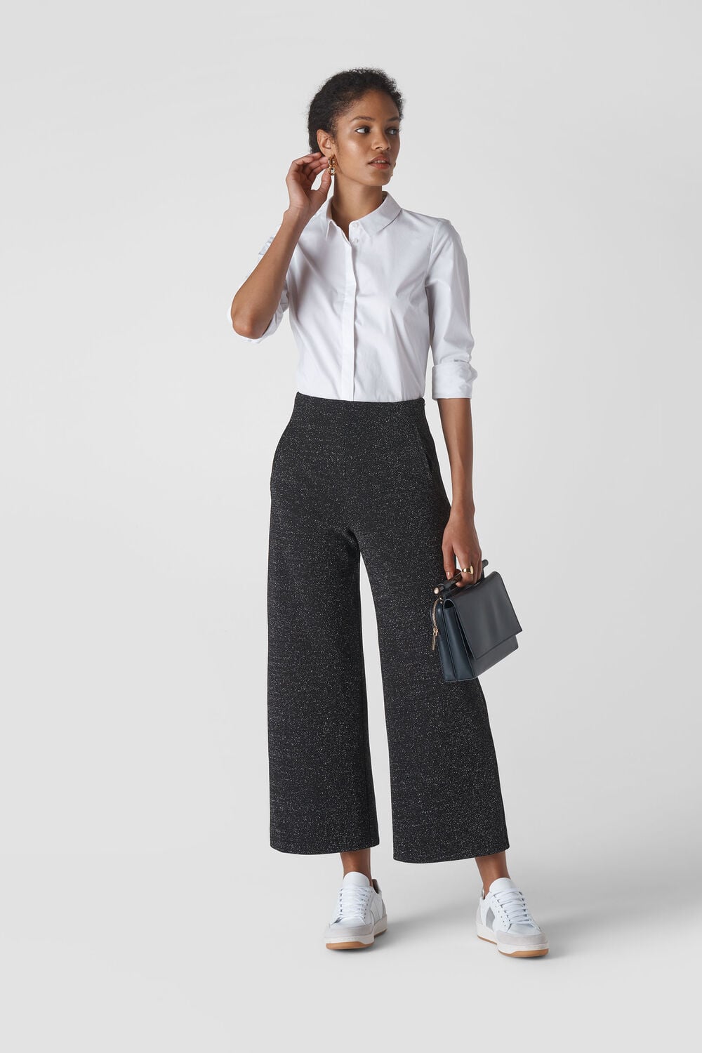 Metallic Wide Leg Trouser Black