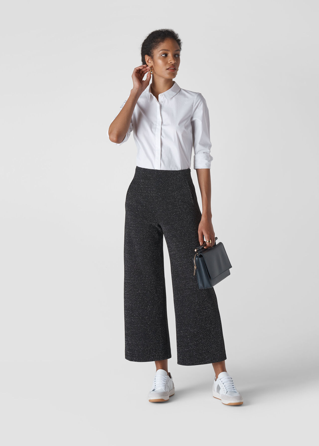 Black Metallic Wide Leg Trouser | WHISTLES |