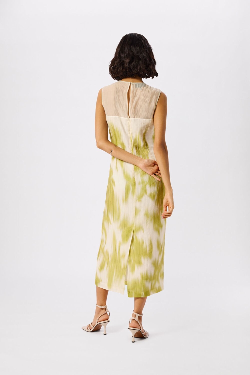 Green Blurred Floral Textured Dress