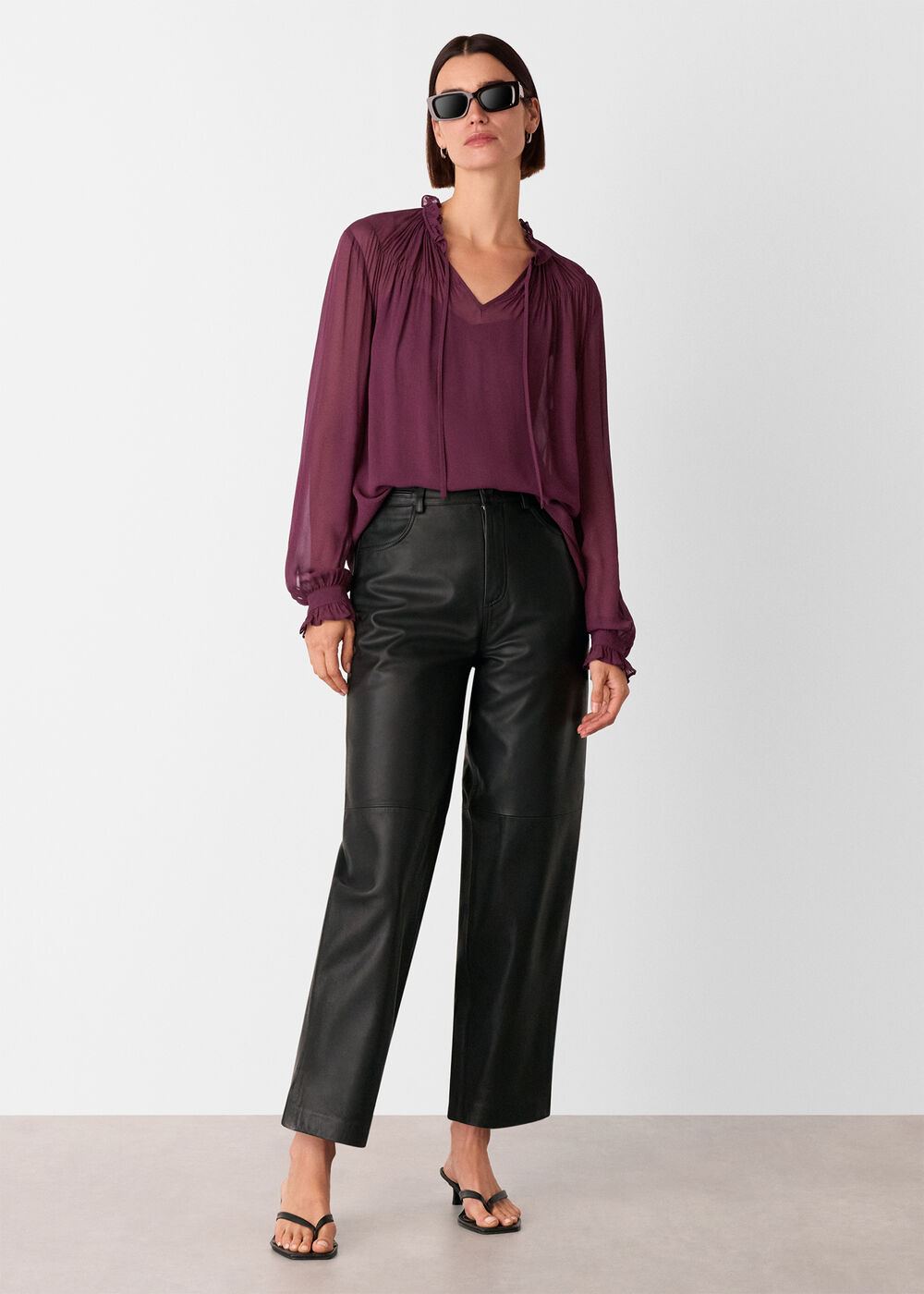Tie Neck Detail Sheer Blouse