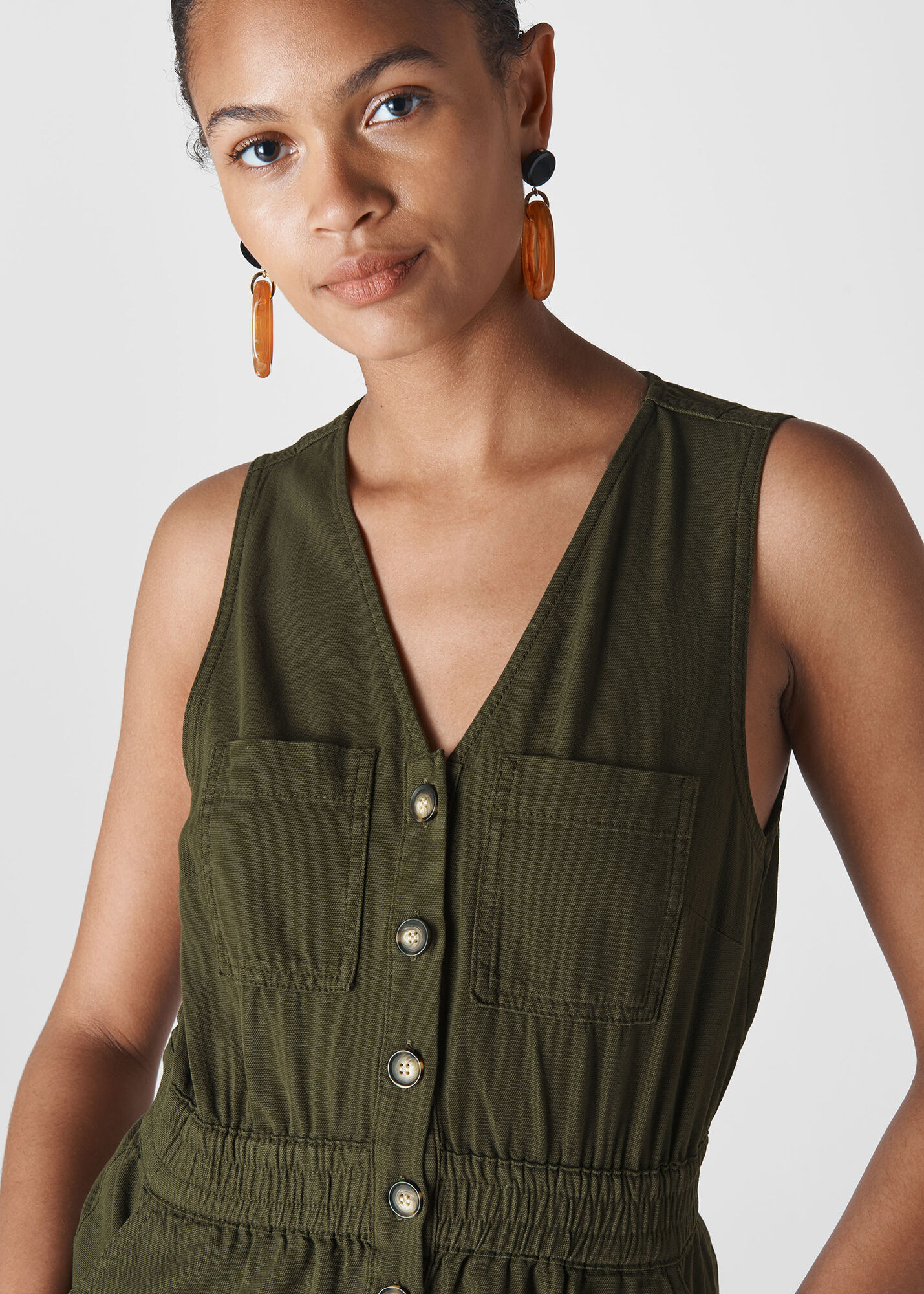 Khaki Ria Denim Jumpsuit WHISTLES