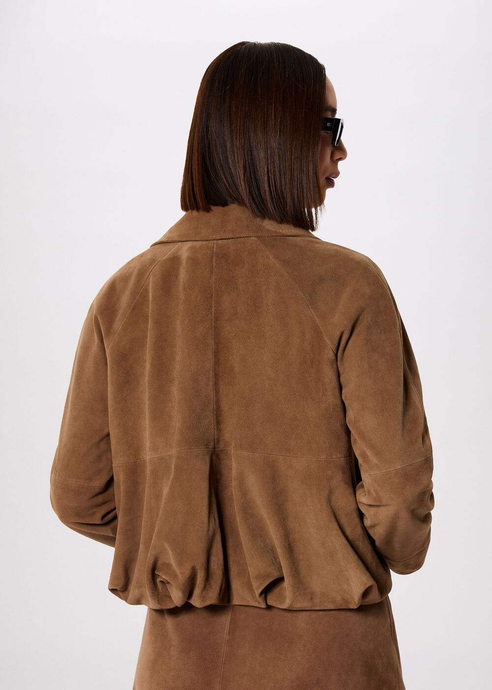 Gathered Suede Zip Jacket