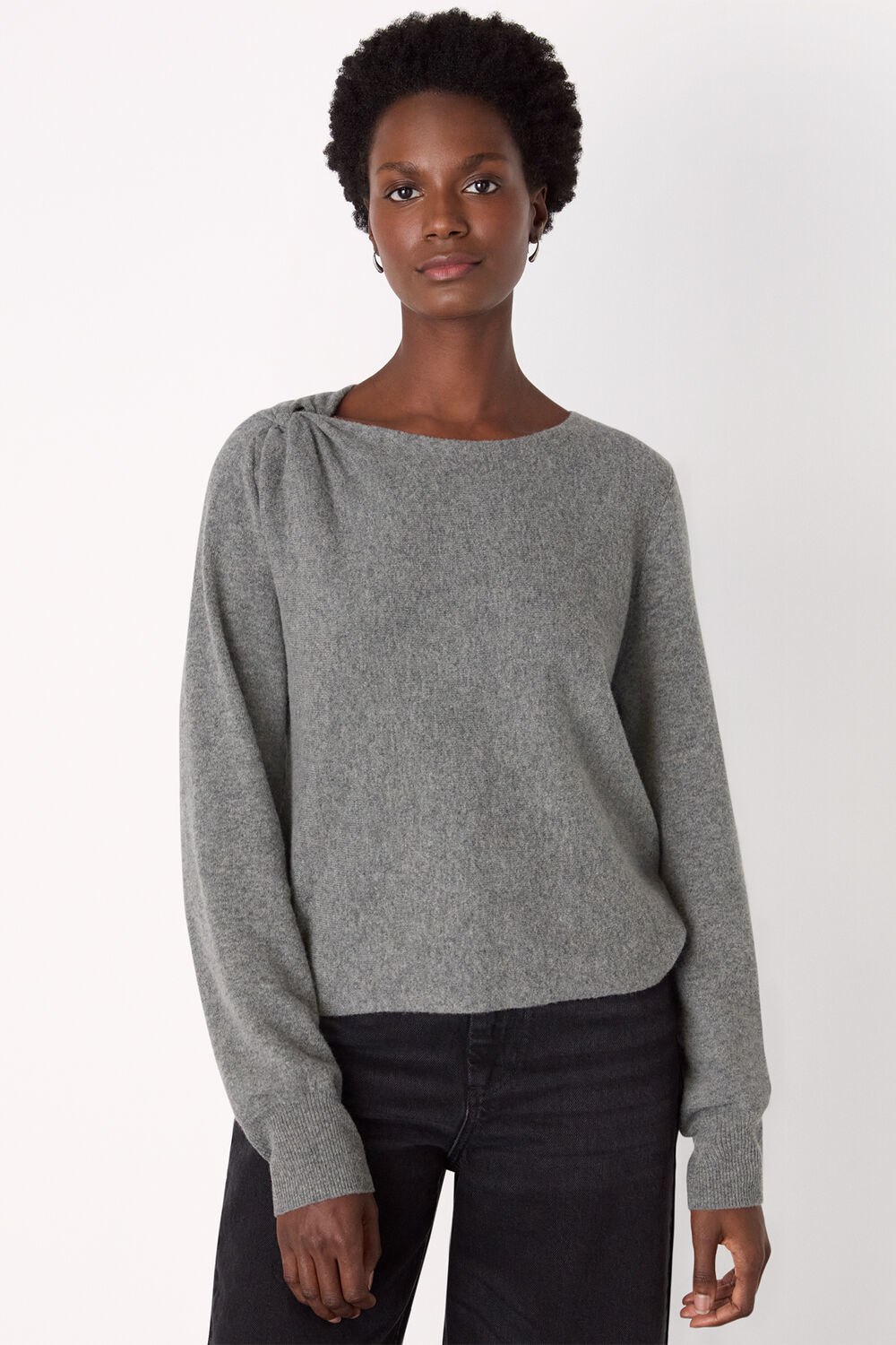 Grey Wool Twist Front Detail Knit