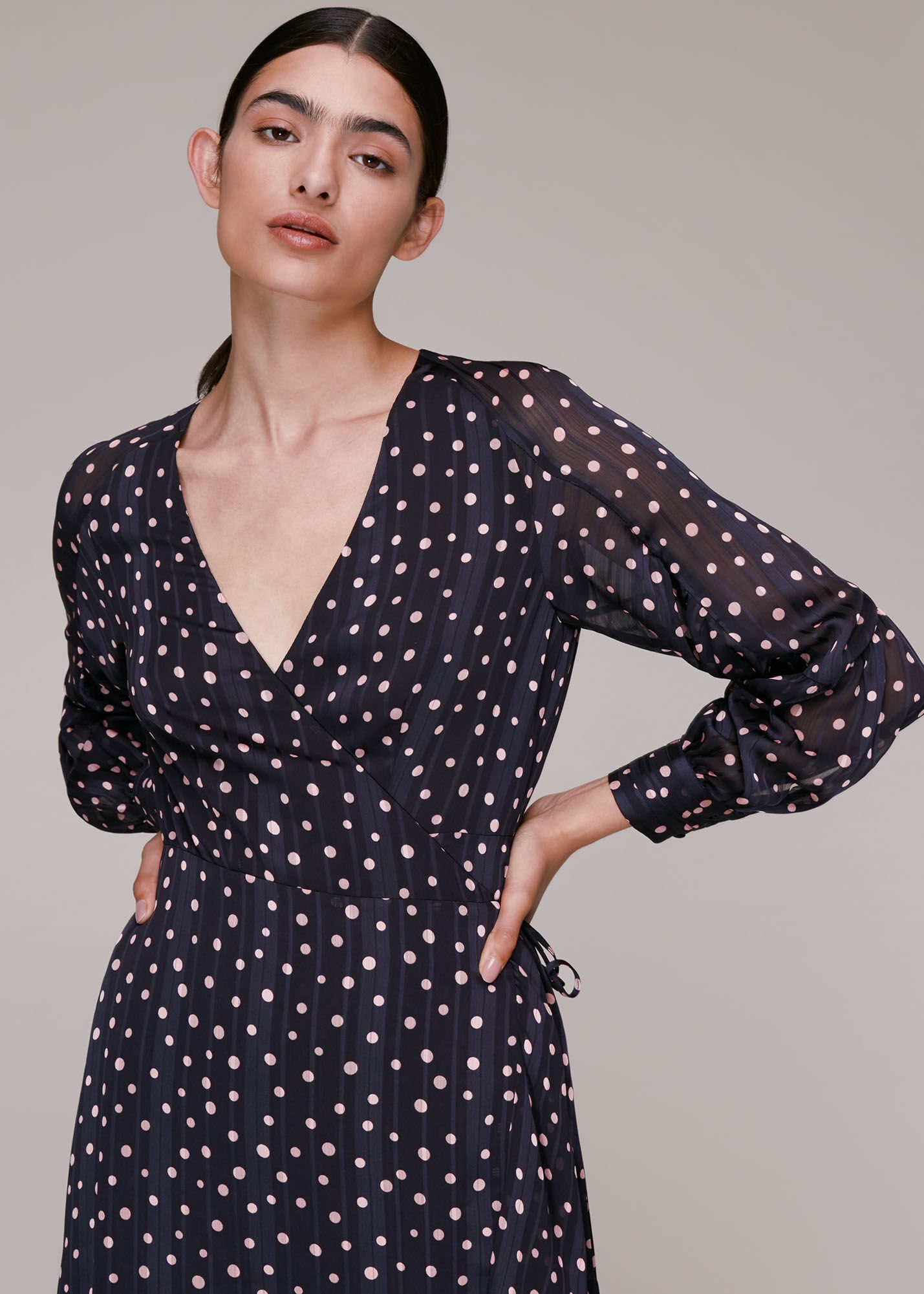 Navy spot wrap dress clearance