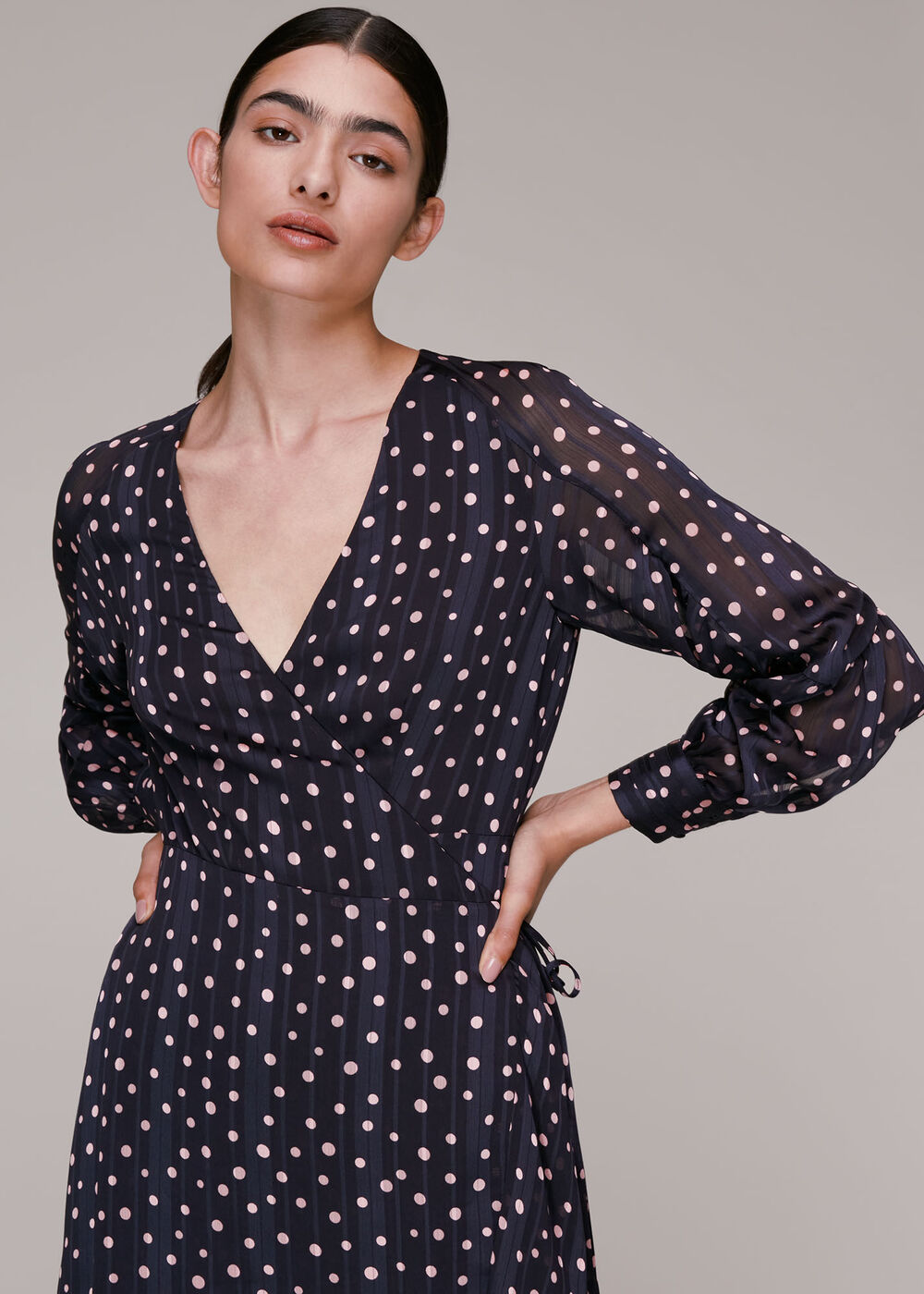 Satin Stripe Spot Wrap Dress