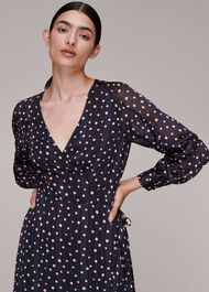 Satin Stripe Spot Wrap Dress
