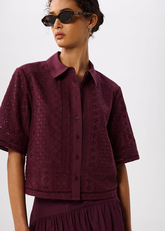 Plum Broderie Cotton Shirt
