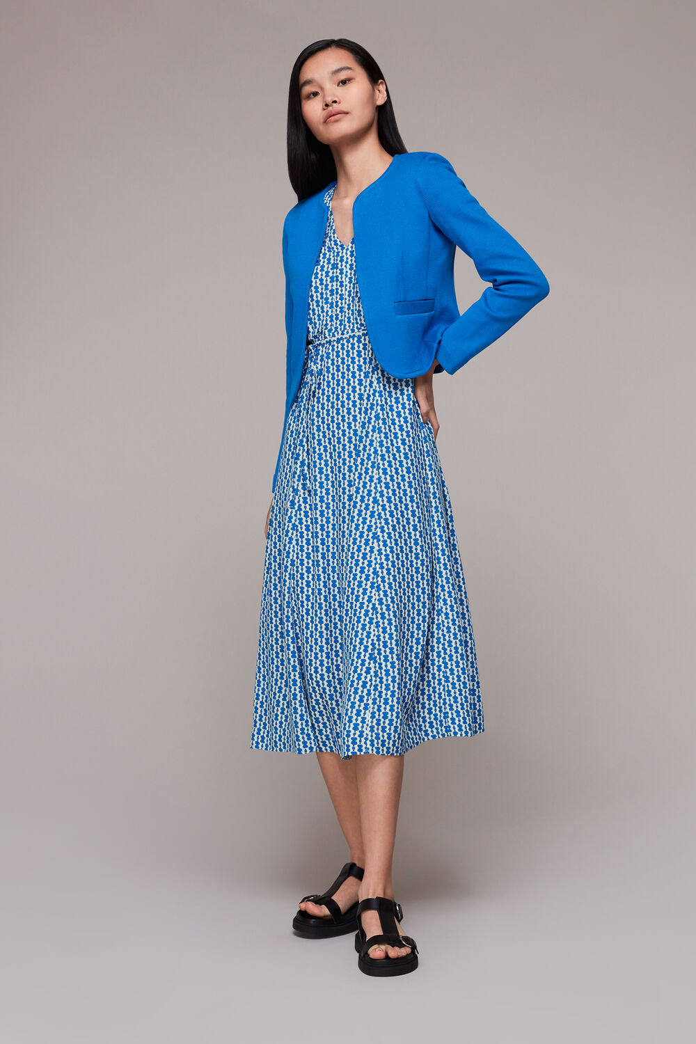 Blue Jersey Collarless Jacket