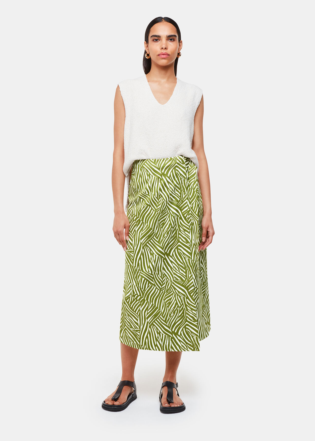 Linear Leaf Wrap Midi Skirt