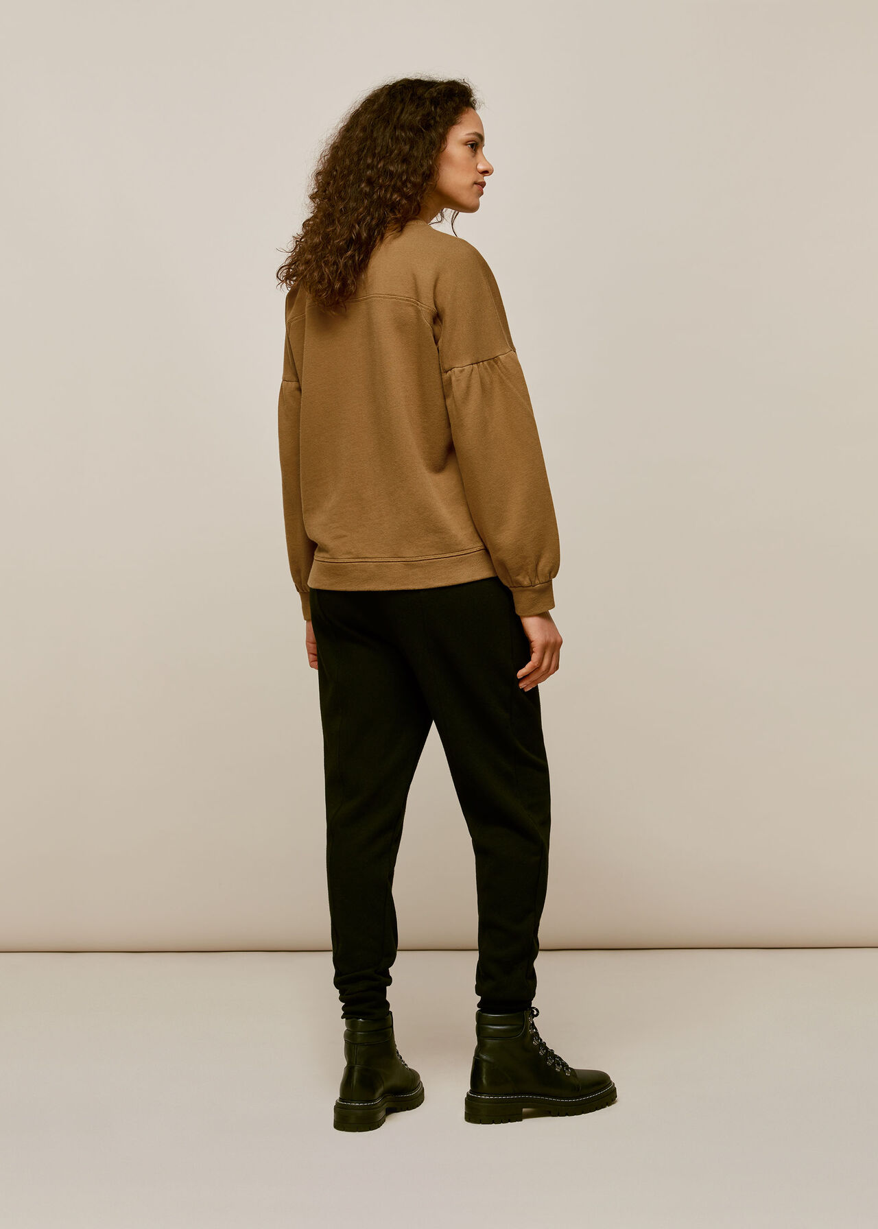 Gathered Sleeve Sweatshirt Olive