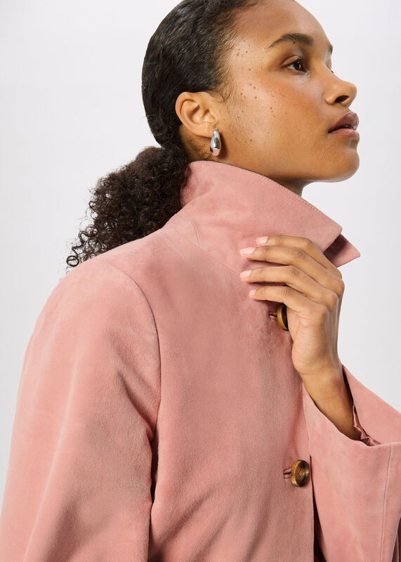 Pink Button Cropped Suede Jacket