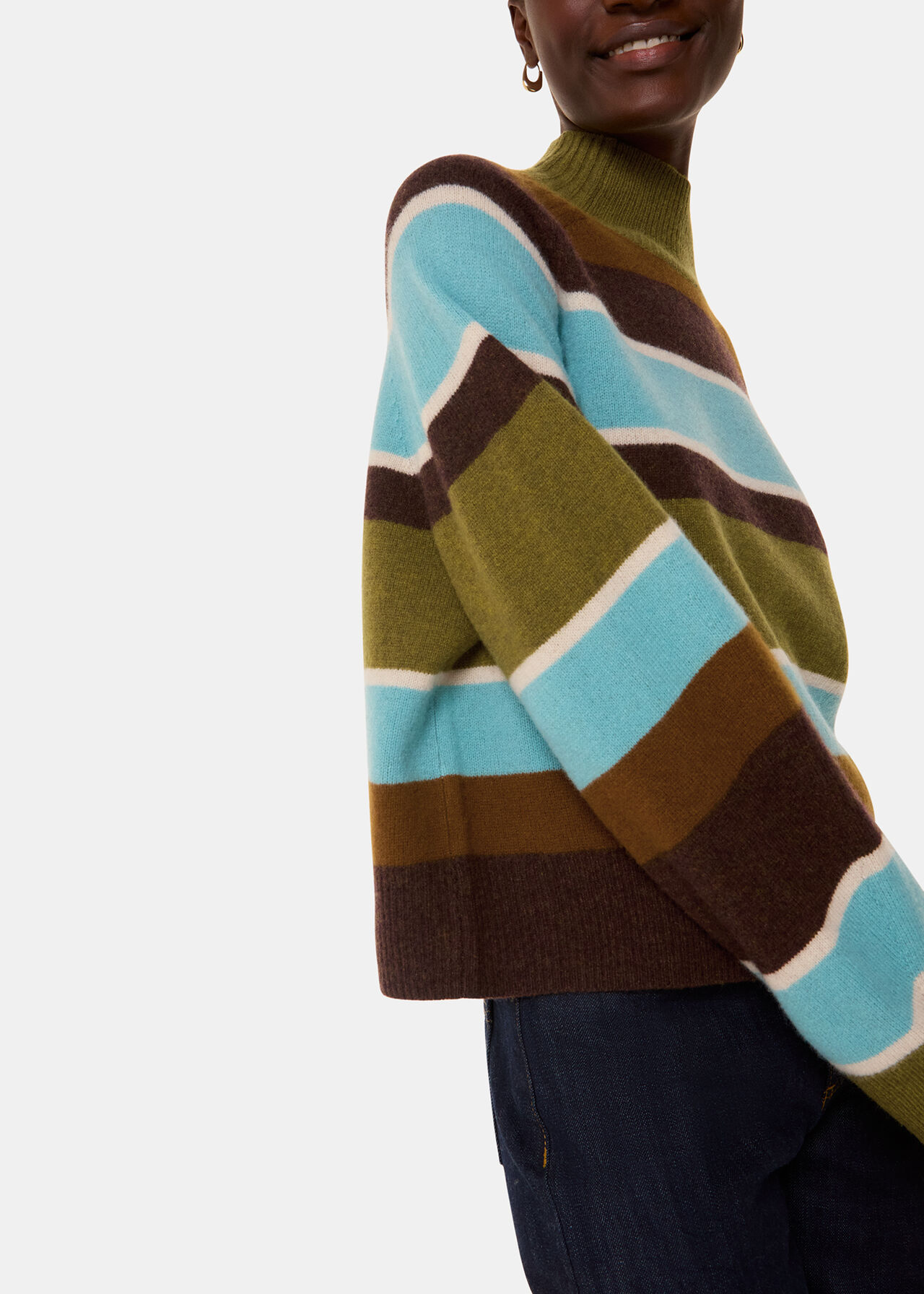 Wool Stripe Funnel Neck Knit