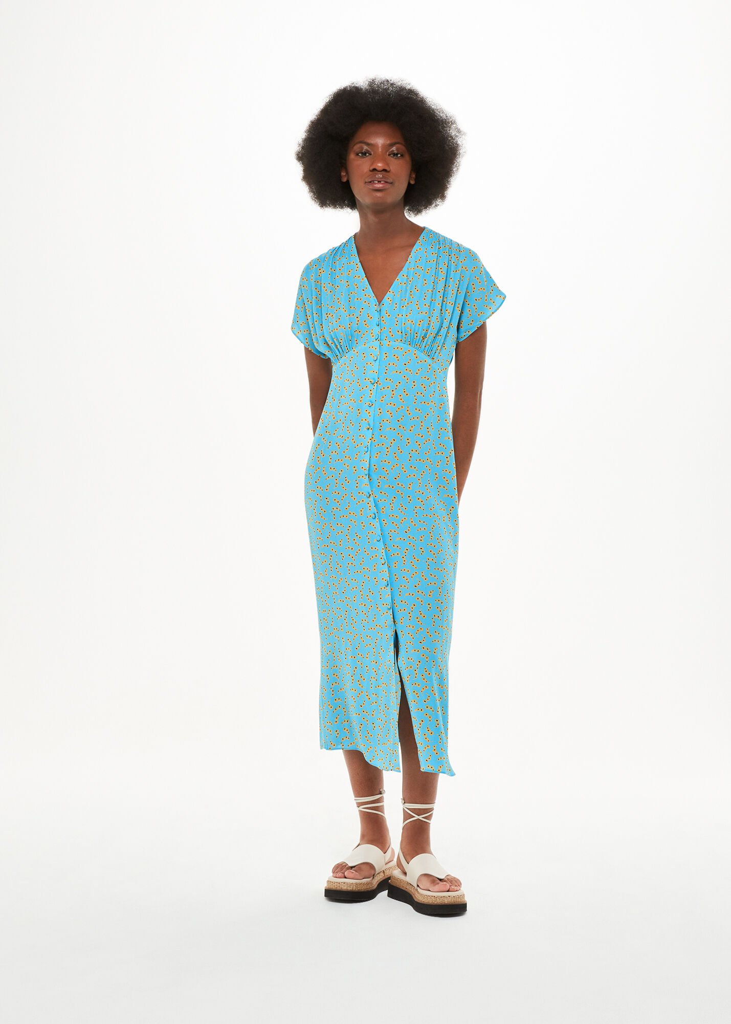 Blue Multi Floral Crescent Midi Dress WHISTLES