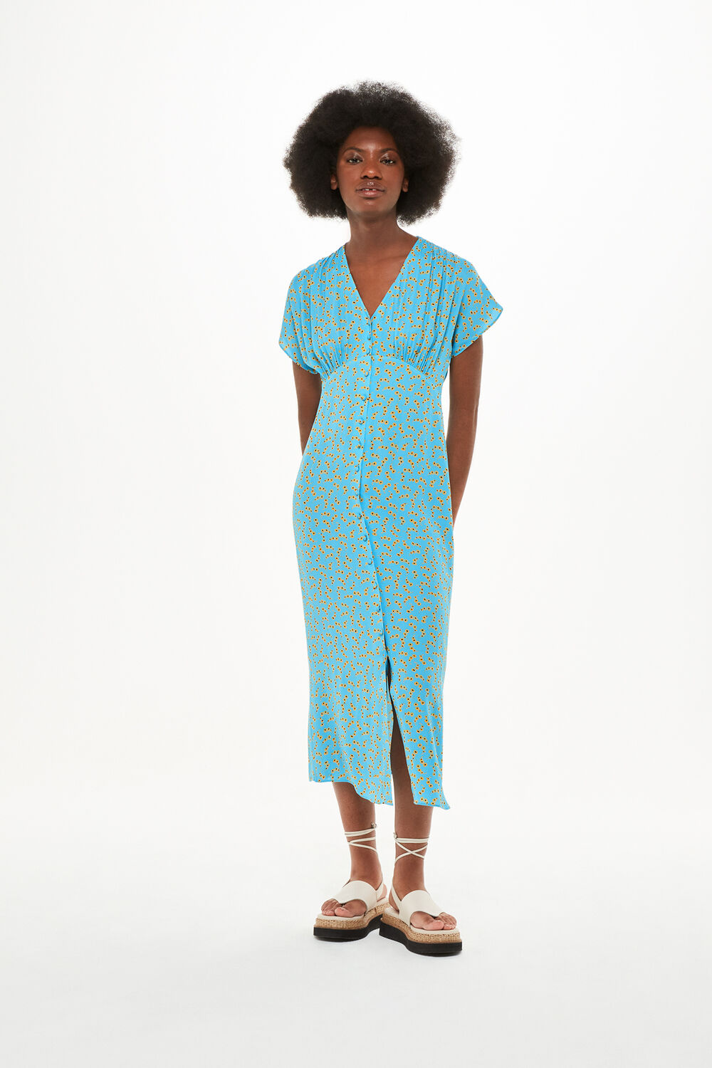 Blue Floral Crescent Midi Dress