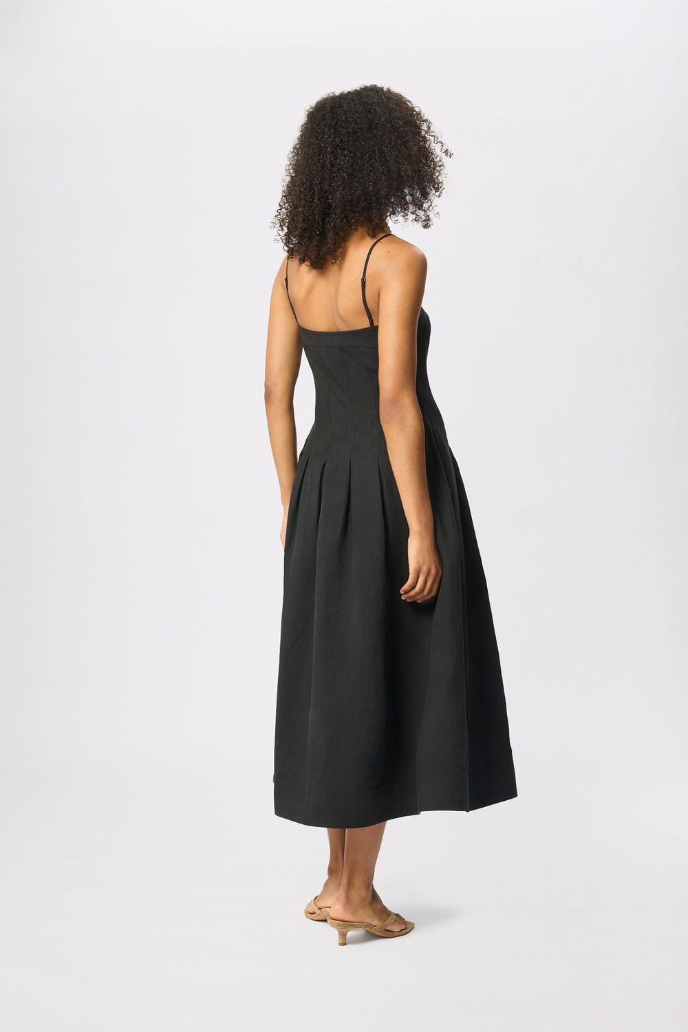Linen Blend Waisted Midi Dress