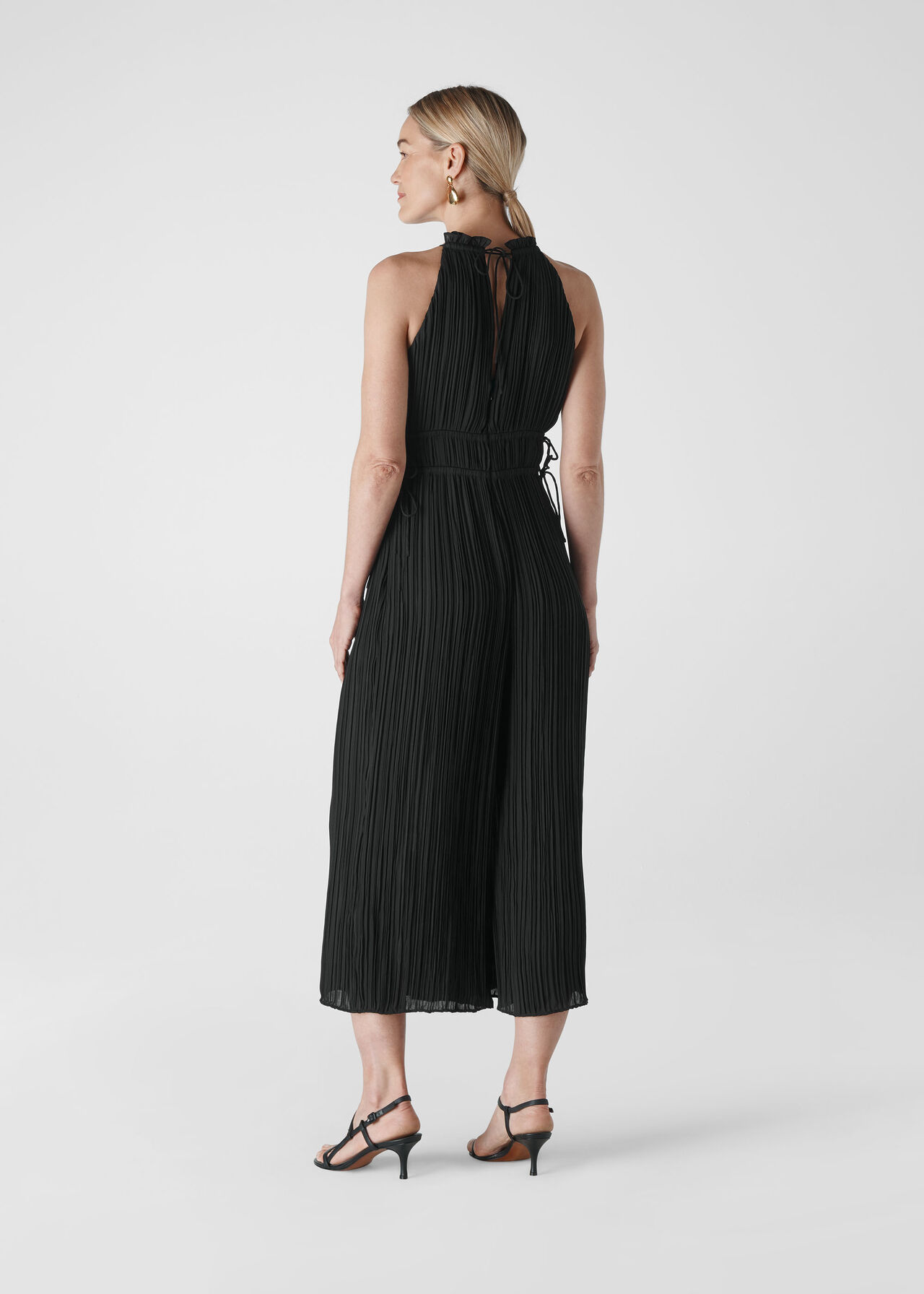 Plisse Pleated Jumpsuit Black