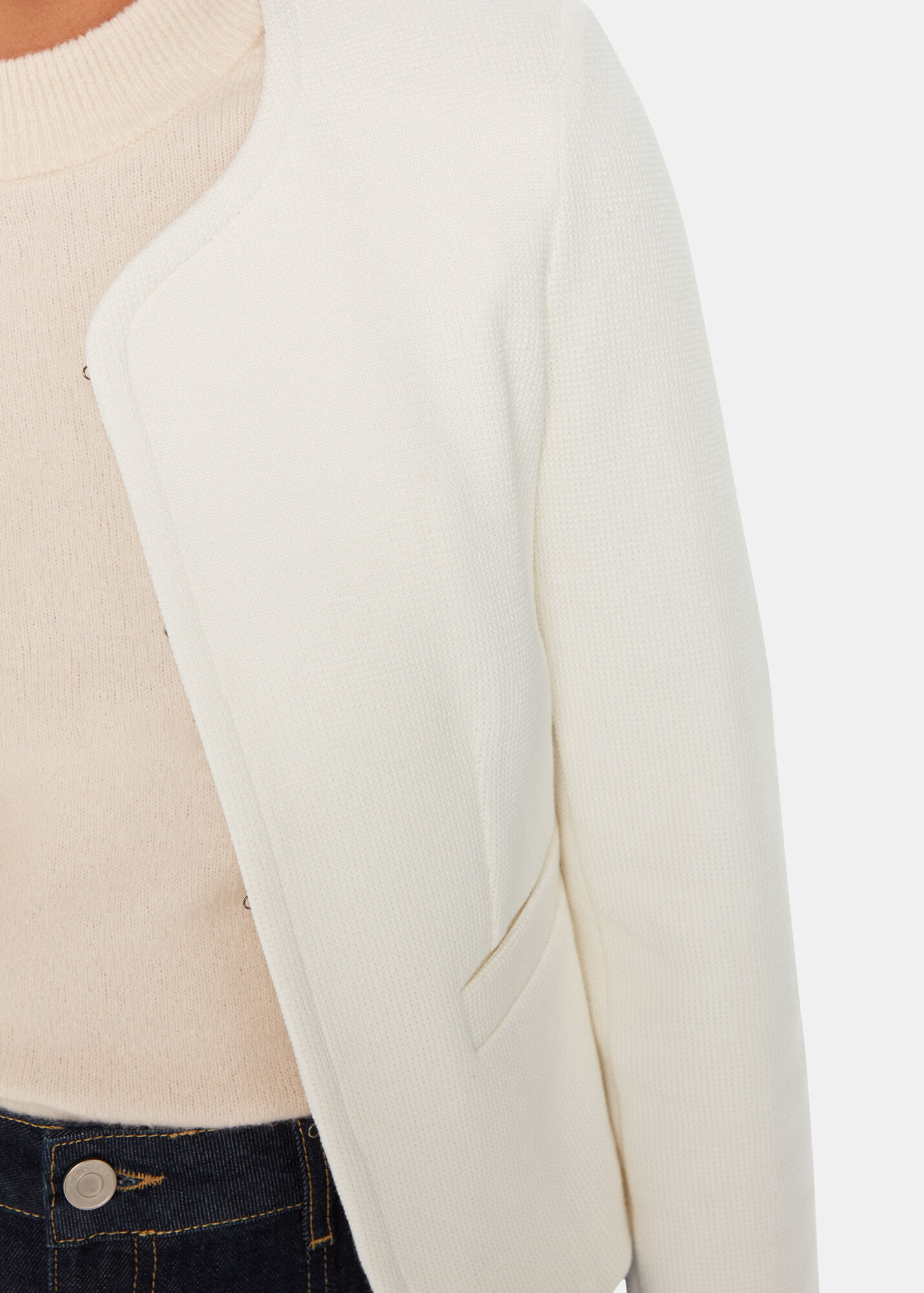 Ivory Collarless Jersey Jacket WHISTLES Whistles