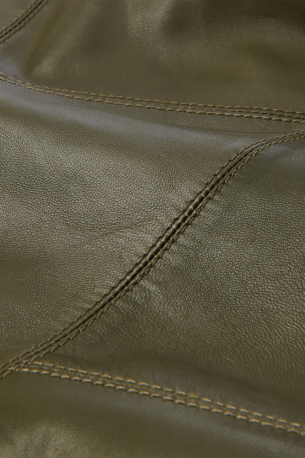 Khaki Zig Zag Panel Leather Skirt