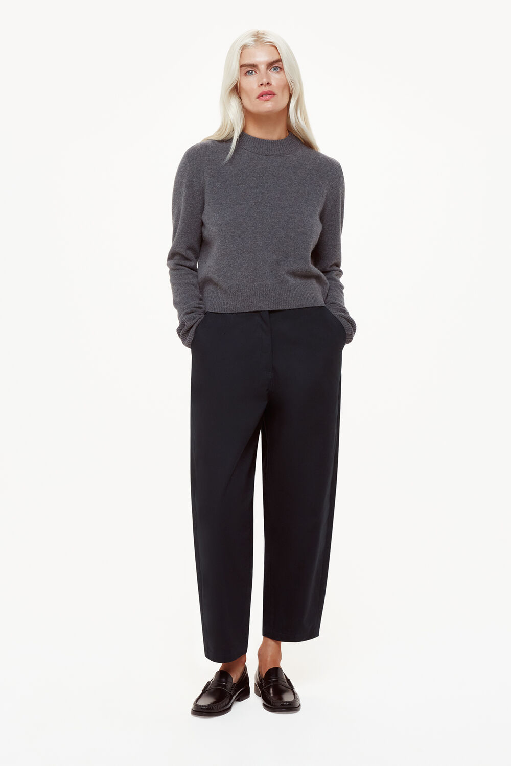 Navy Petite Carla Barrel Cotton Trouser