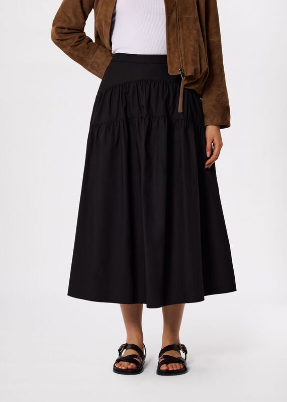 Black Tier Hem Cotton Skirt