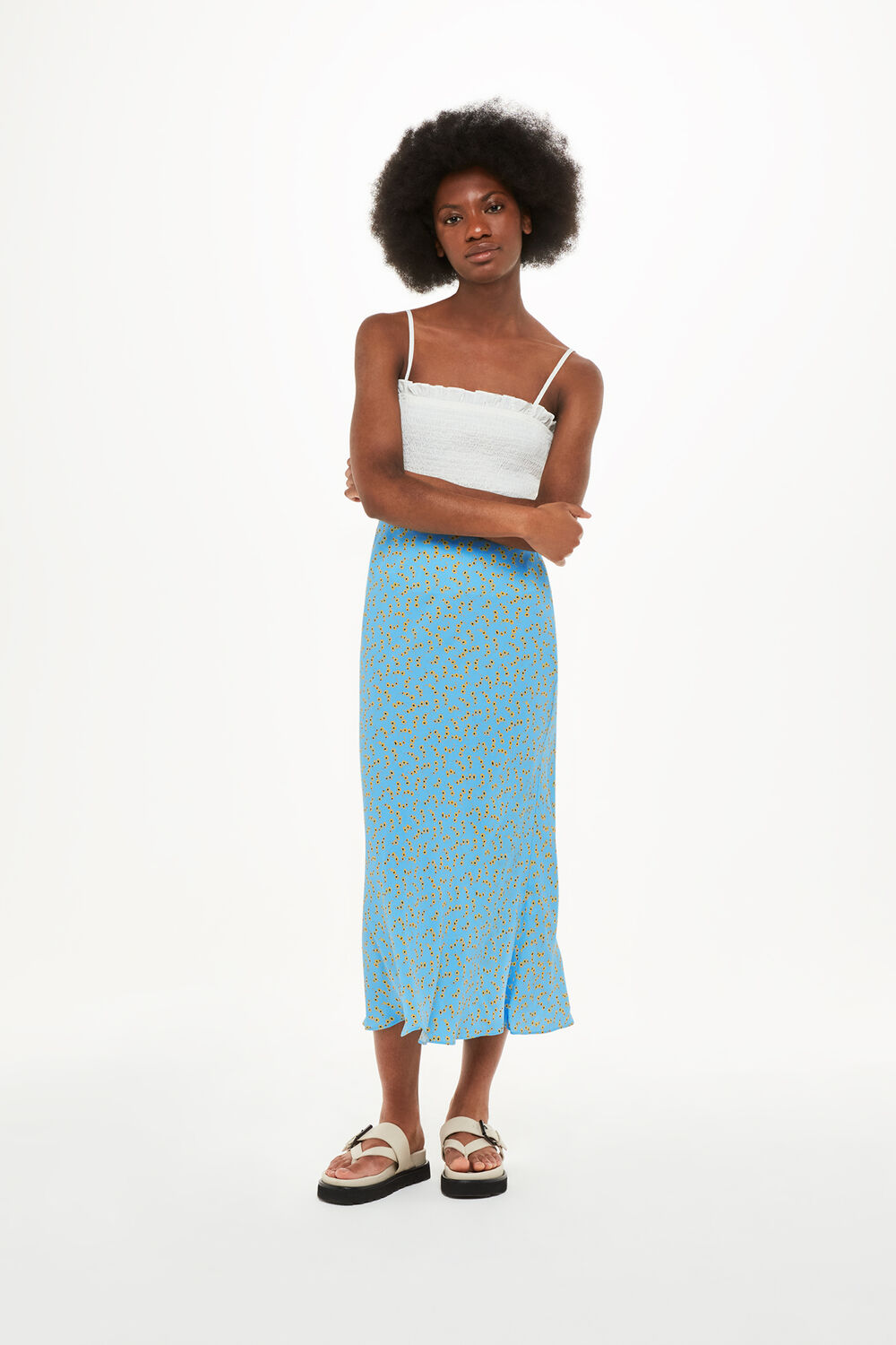 Floral Crescent Bias Cut Skirt
