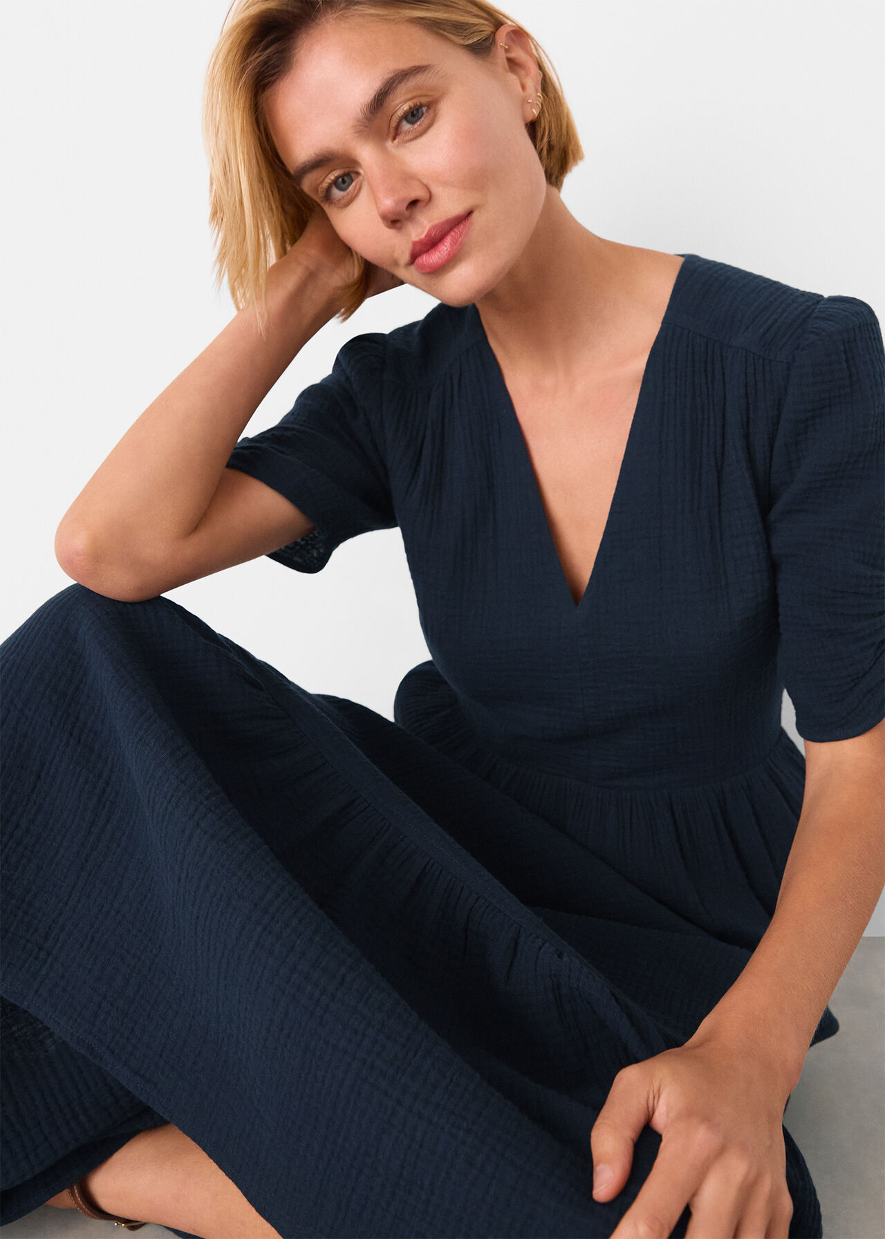 Textured Cotton Midi Dress