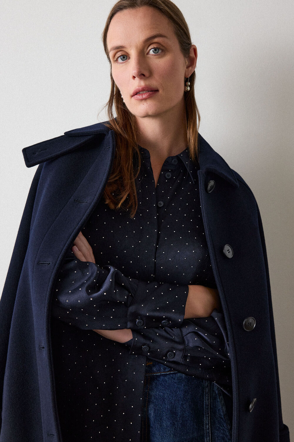 Navy Hot Fix Hammered Satin Shirt