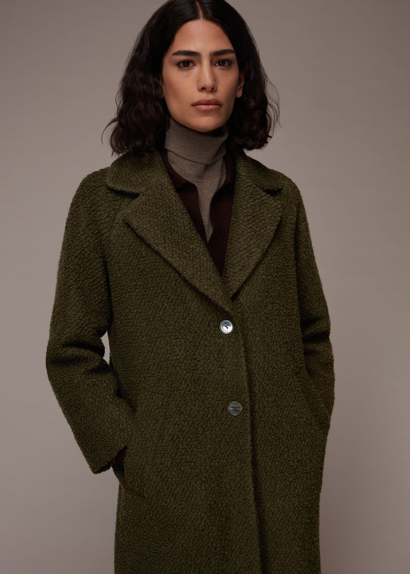 Khaki Daisy Boucle Casual Coat WHISTLES