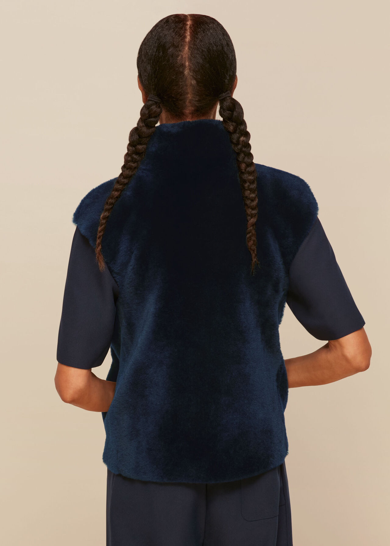 Navy Meri Short Sheepskin Gilet WHISTLES