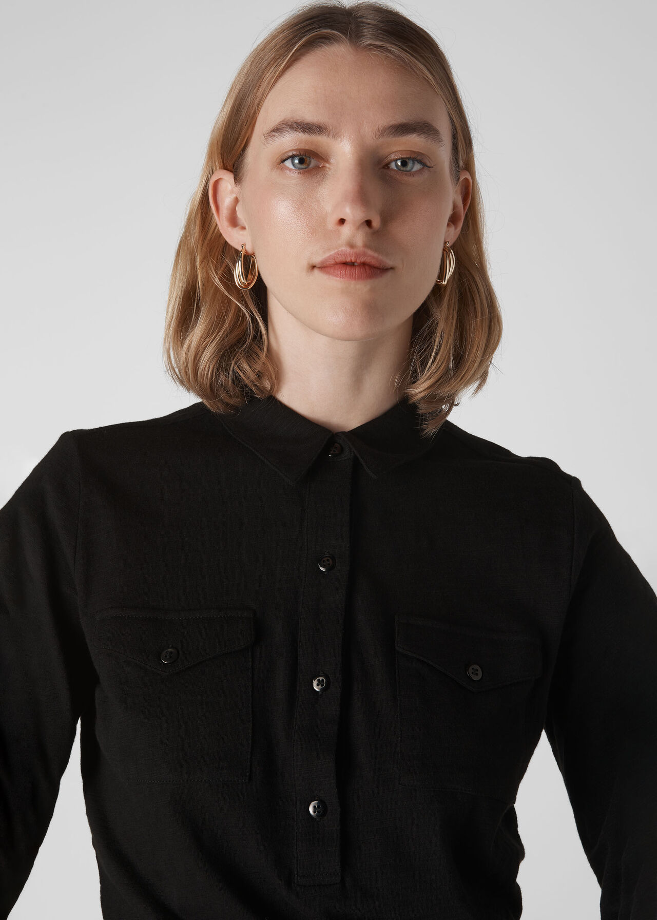 Jersey Cotton Pocket Shirt Black