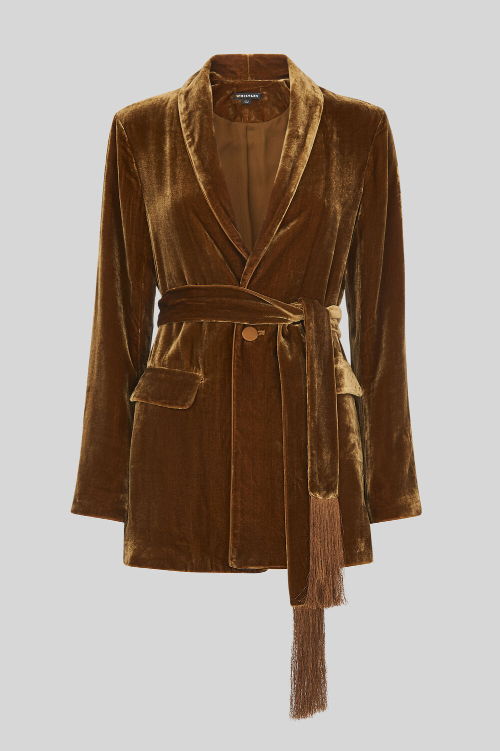 Fringe Detail Velvet Jacket Gold