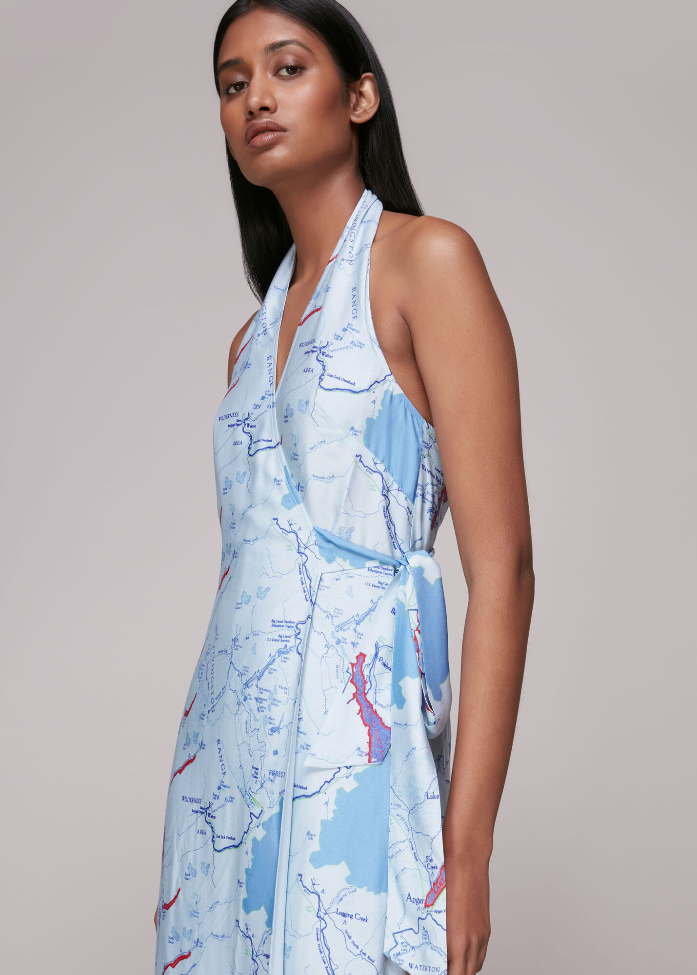 Blue/Multi Melanie Map Silk Mix Dress WHISTLES