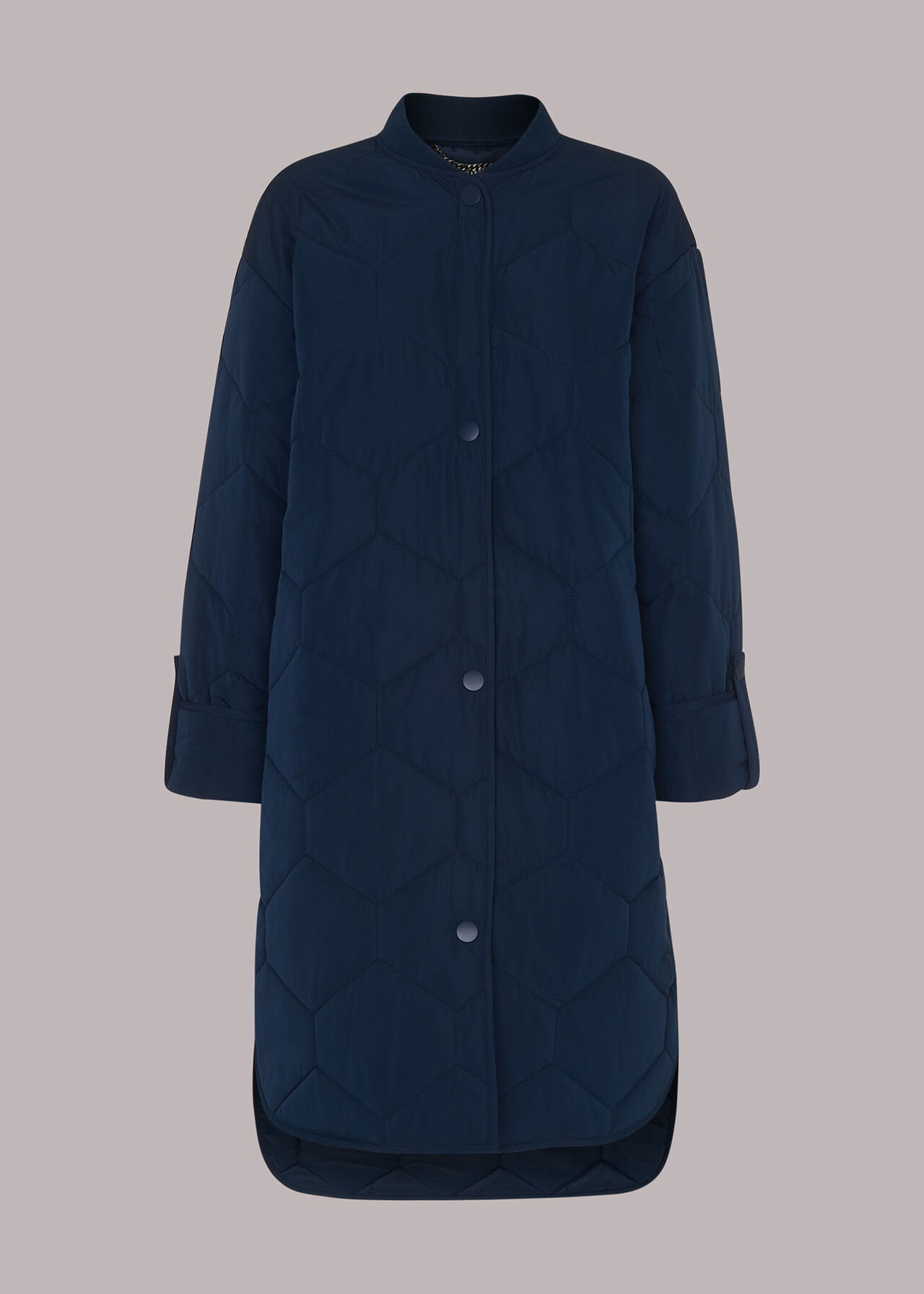 Navy Longline Quilted Coat WHISTLES