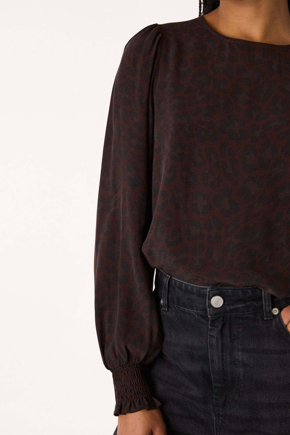 Leopard Shirred Cuff Blouse