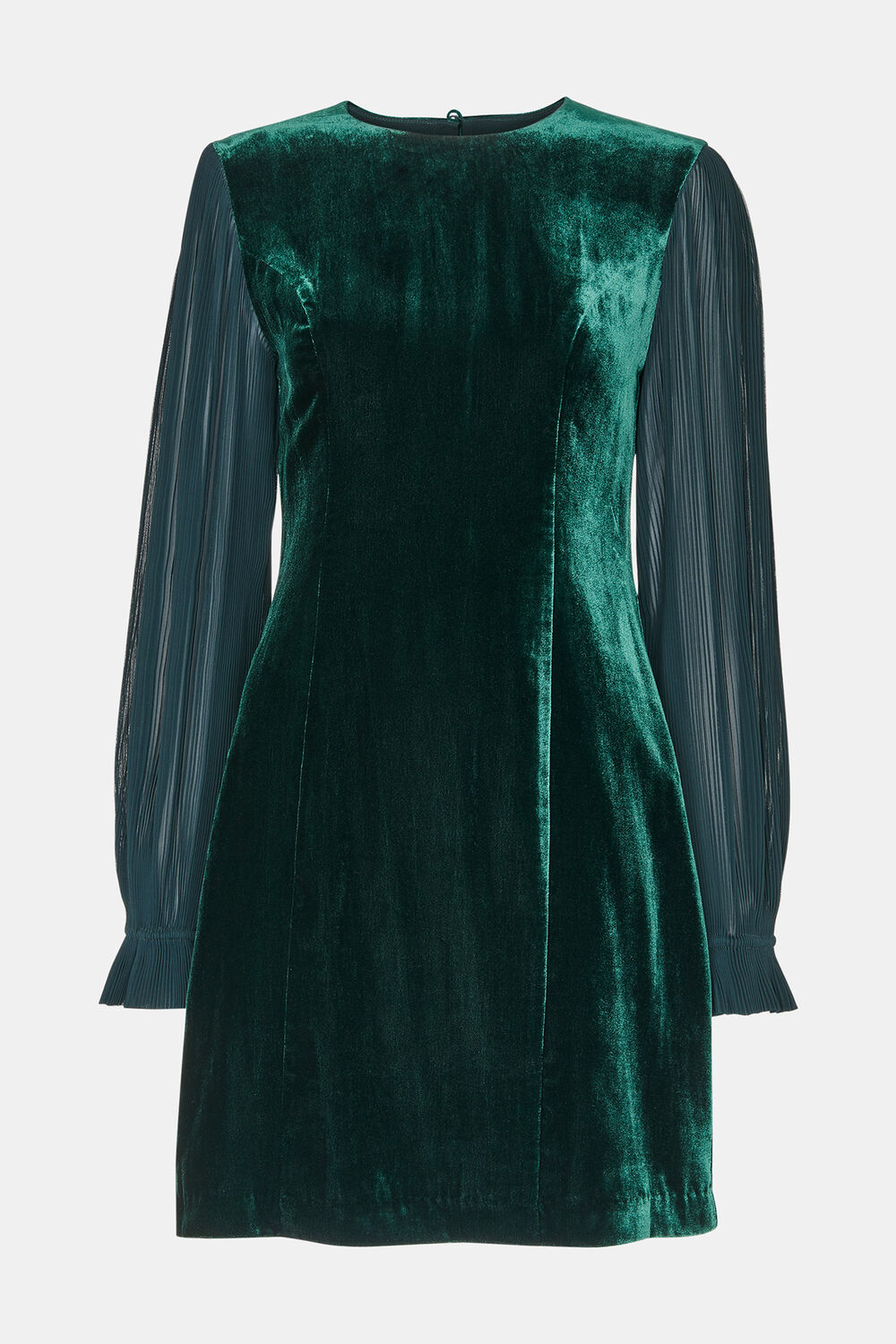 Dark Green Velvet Pleated Sleeve Dress
