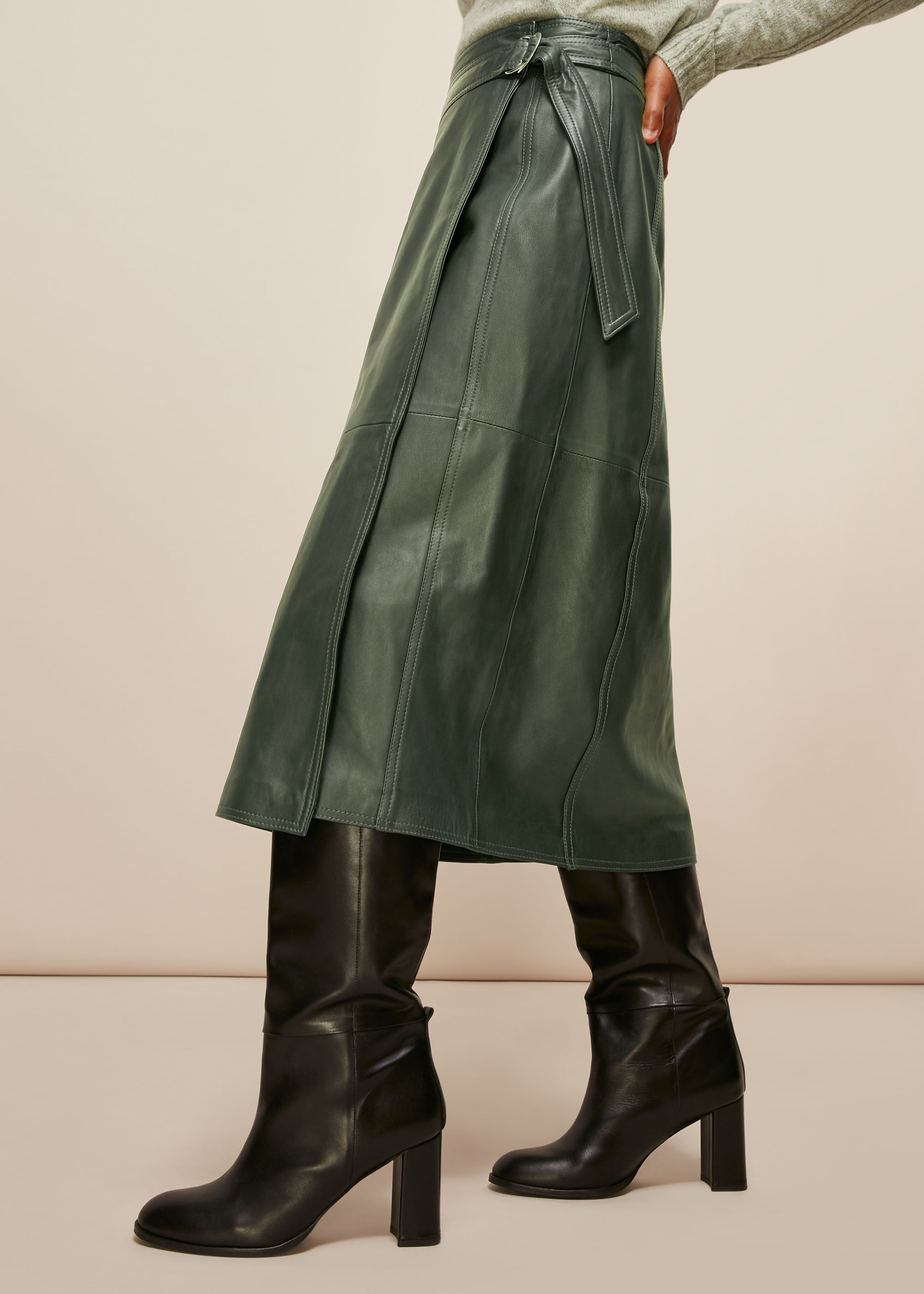 Whistles green leather skirt hot sale