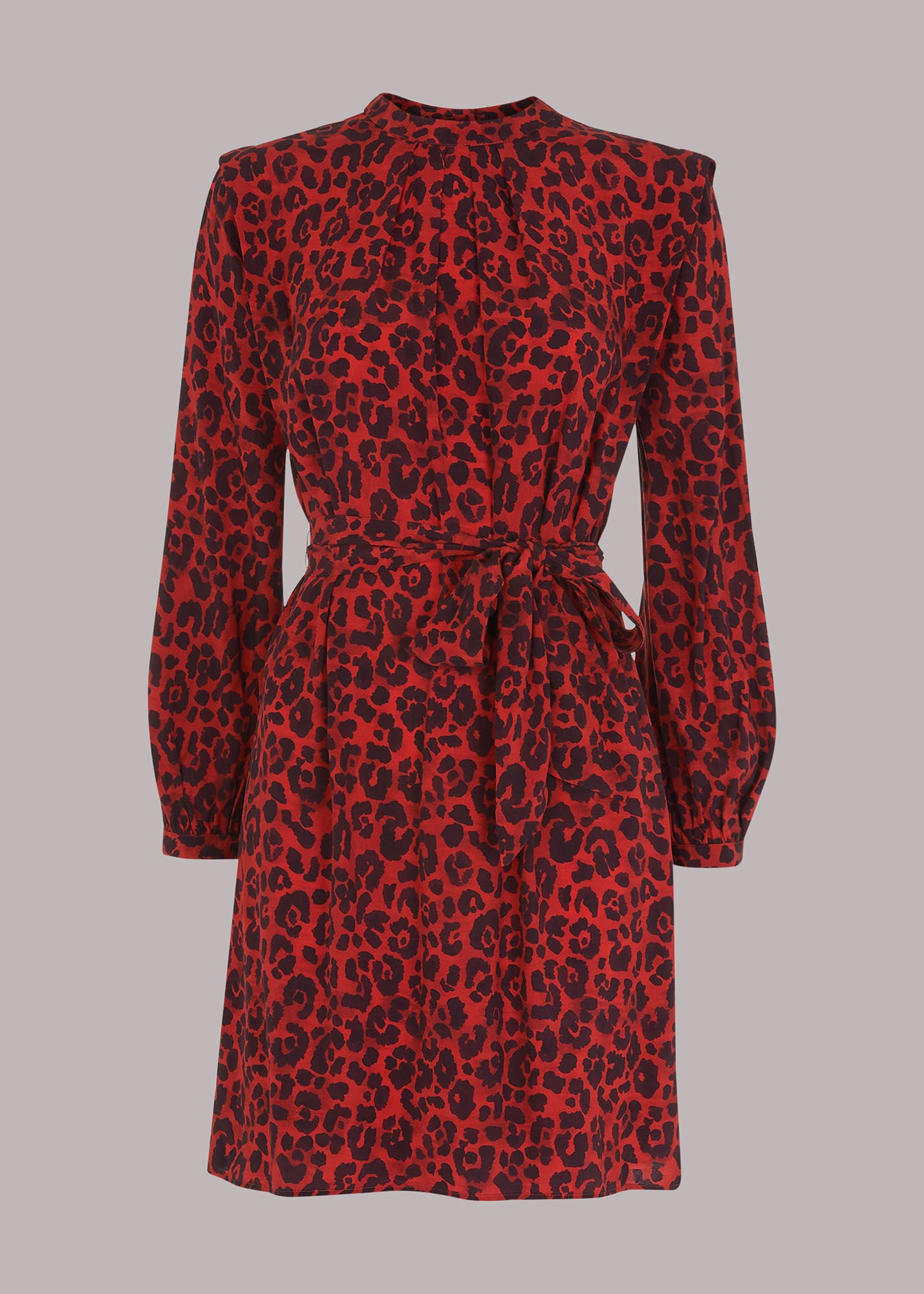 Red Belted Animal Print Dress