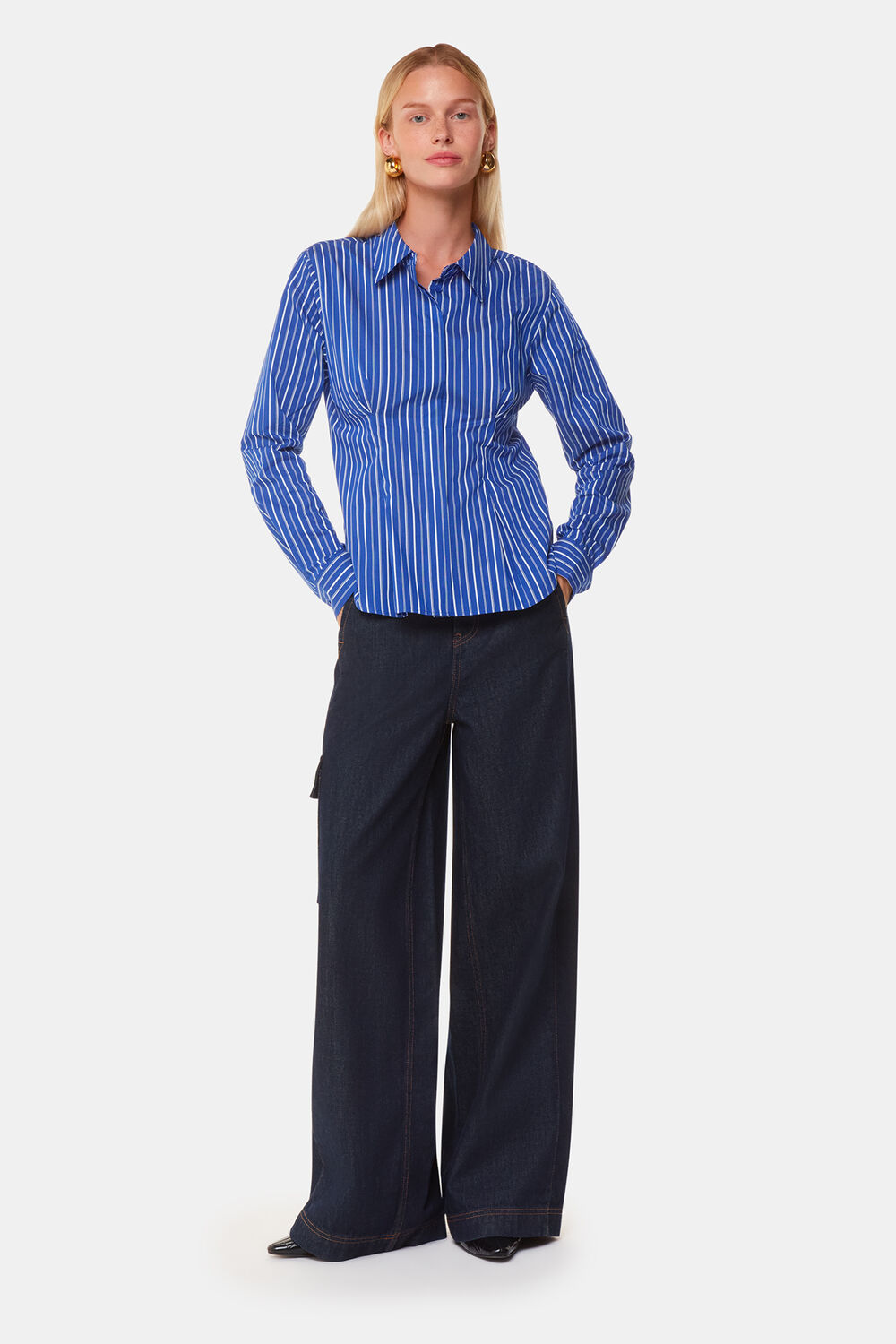 Stripe Waisted Cotton Shirt