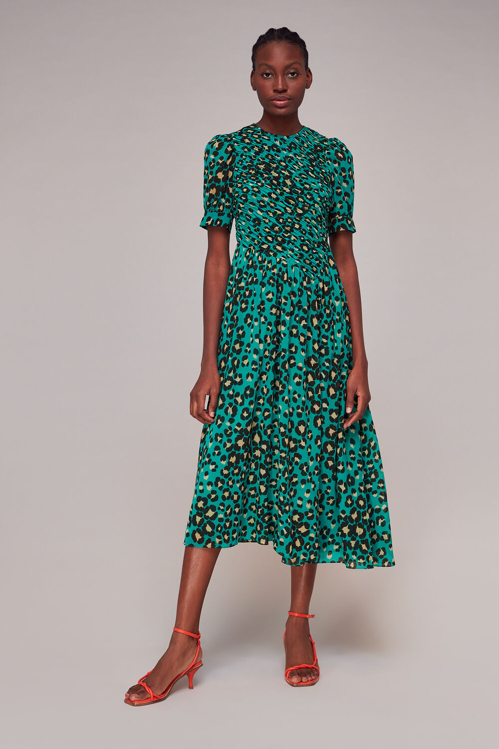 Painted Leopard Shirred Dress