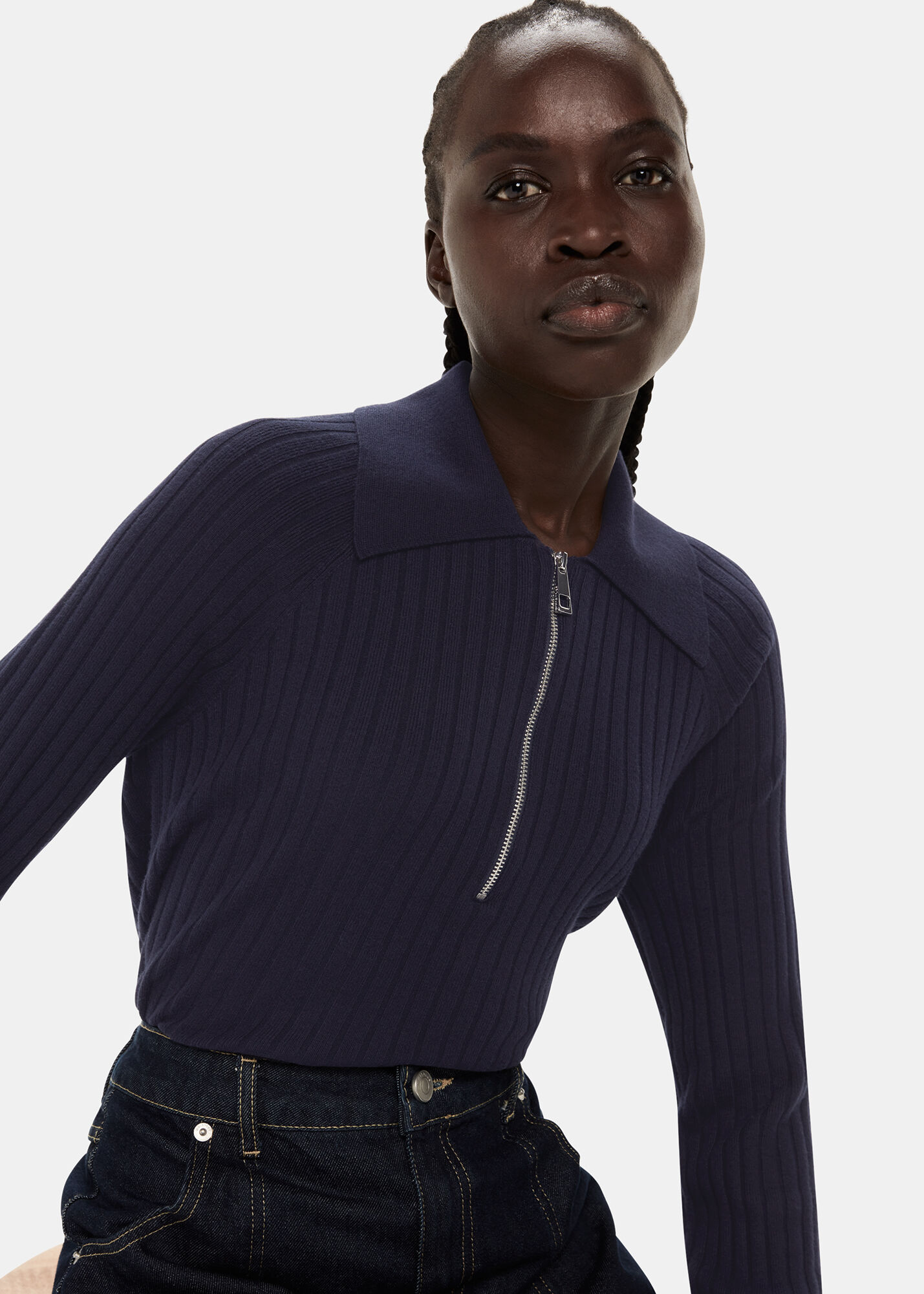 Navy Zip Polo Knit | WHISTLES | Whistles US |