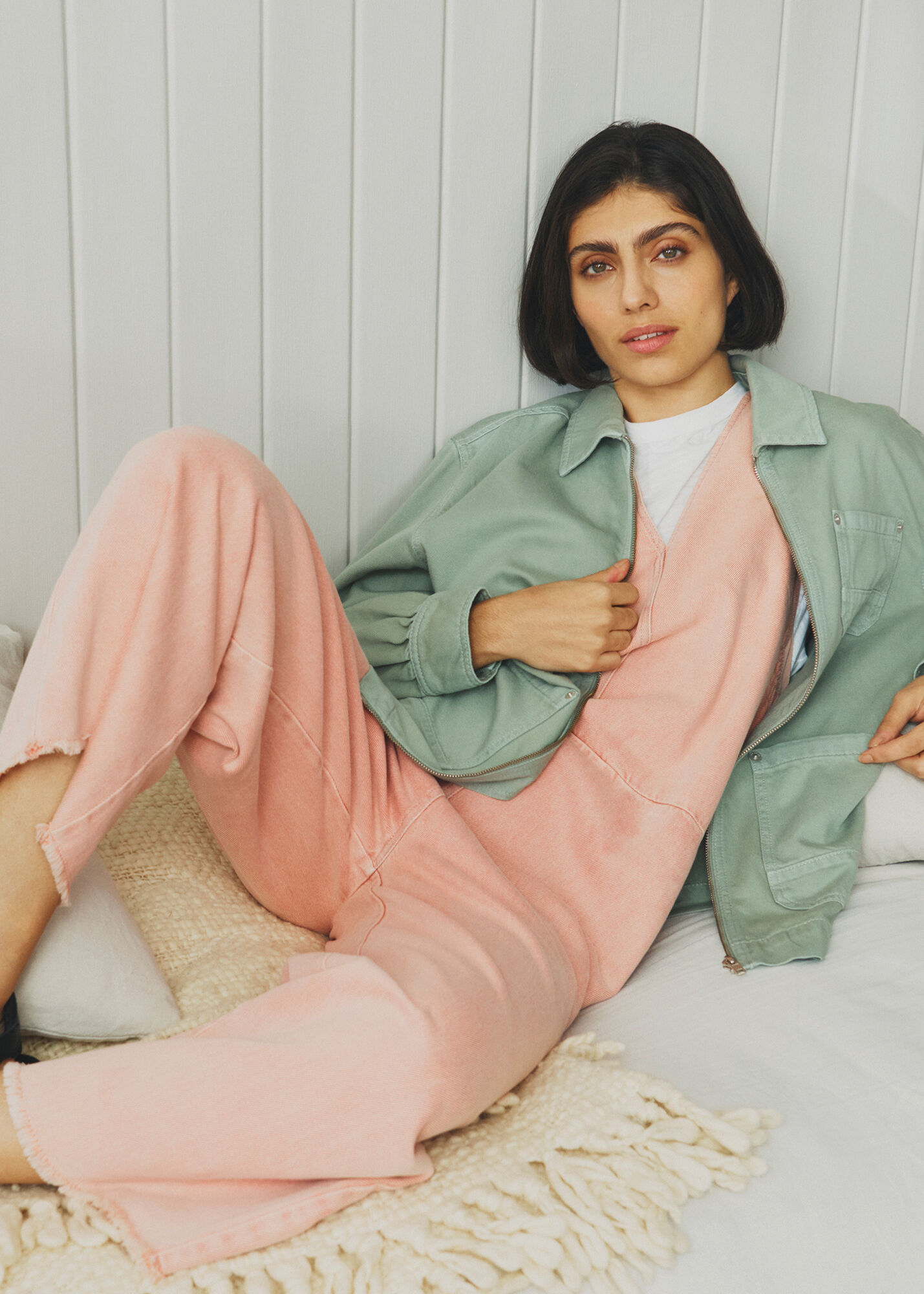 Pink V Neck Denim Jumpsuit WHISTLES Whistles UK