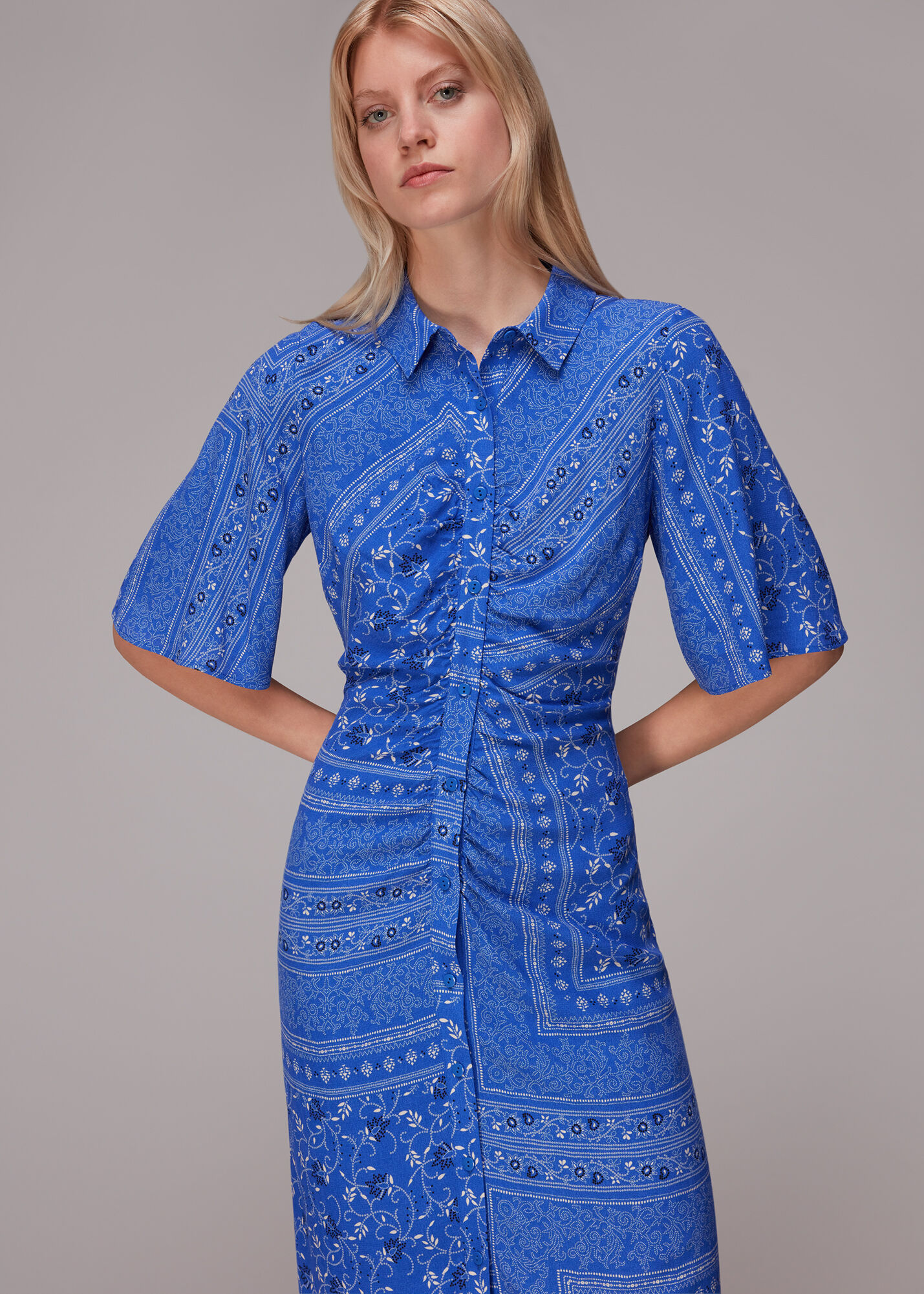 Blue Multi Bandana Spot Print Shirt Dress WHISTLES
