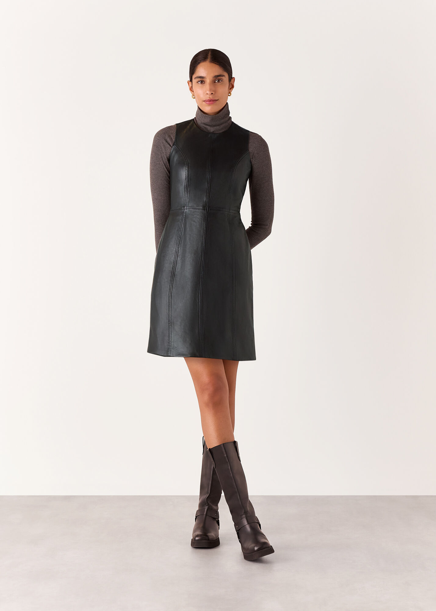 Black Leather Shift Dress | WHISTLES | Whistles US |